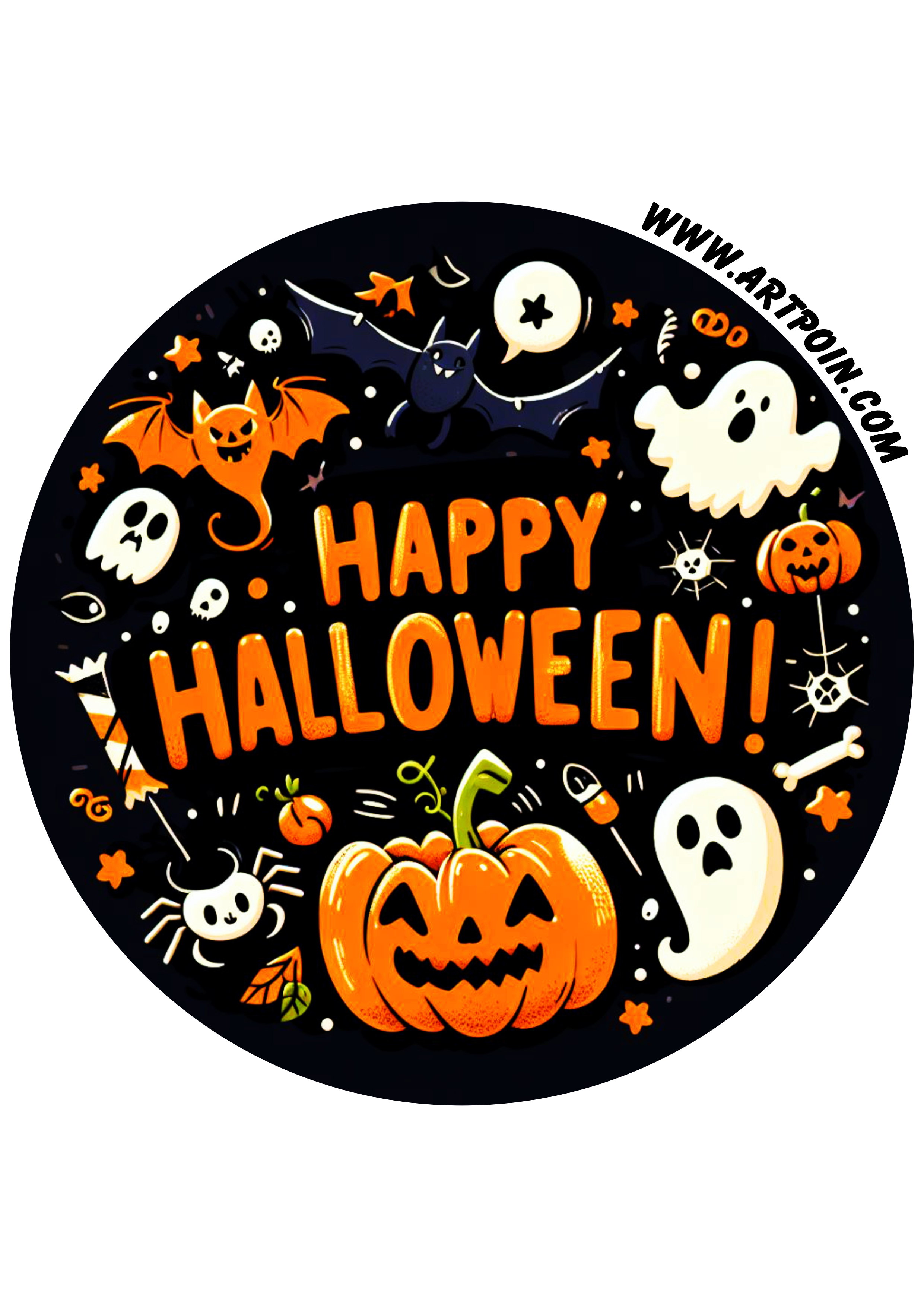 Happy Halloween adesivo redondo tag sticker painel assustador fantasma abóbora aranha gostosuras ou travessuras png