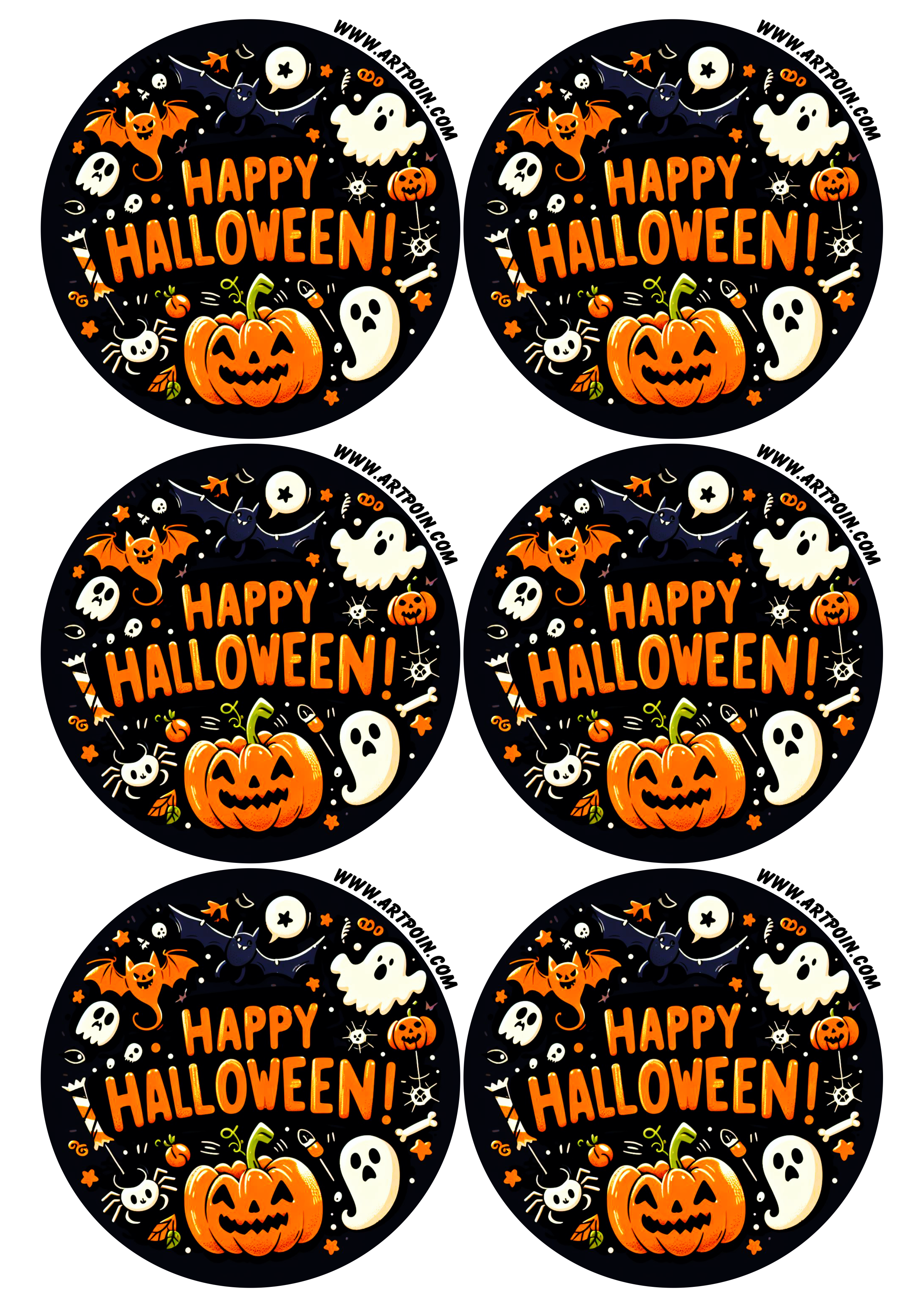 Happy Halloween adesivo redondo tag sticker assustador fantasma abóbora aranha gostosuras ou travessuras 6 imagens png