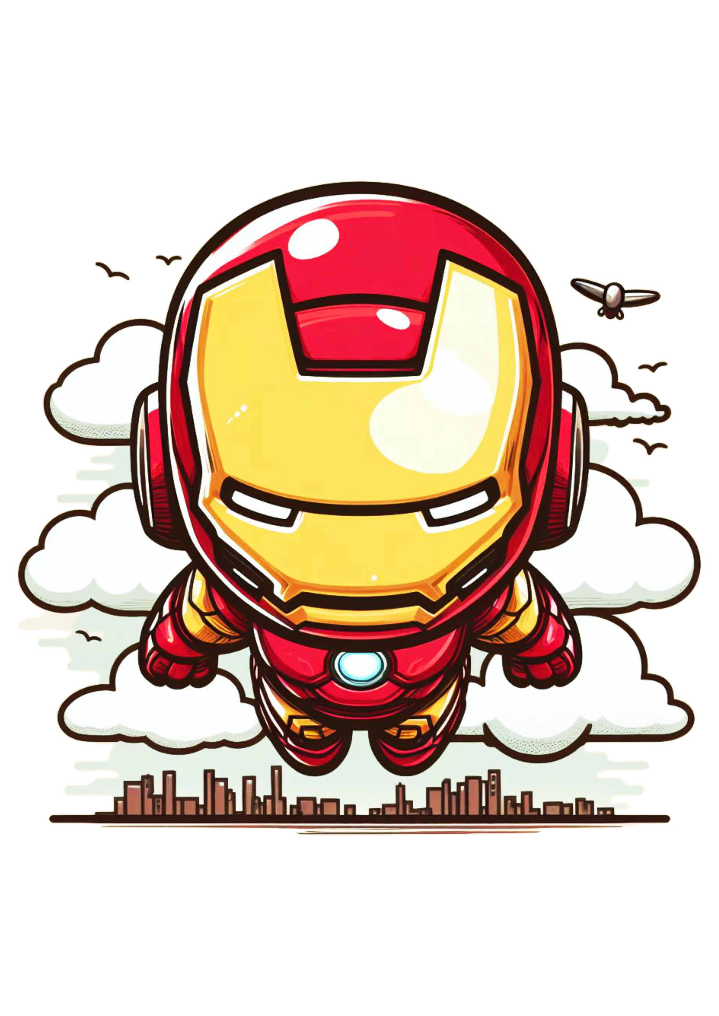 Homem de ferro voando bonequinho fofinho cute chibi marvel comics HQ de super herói fundo transparente png