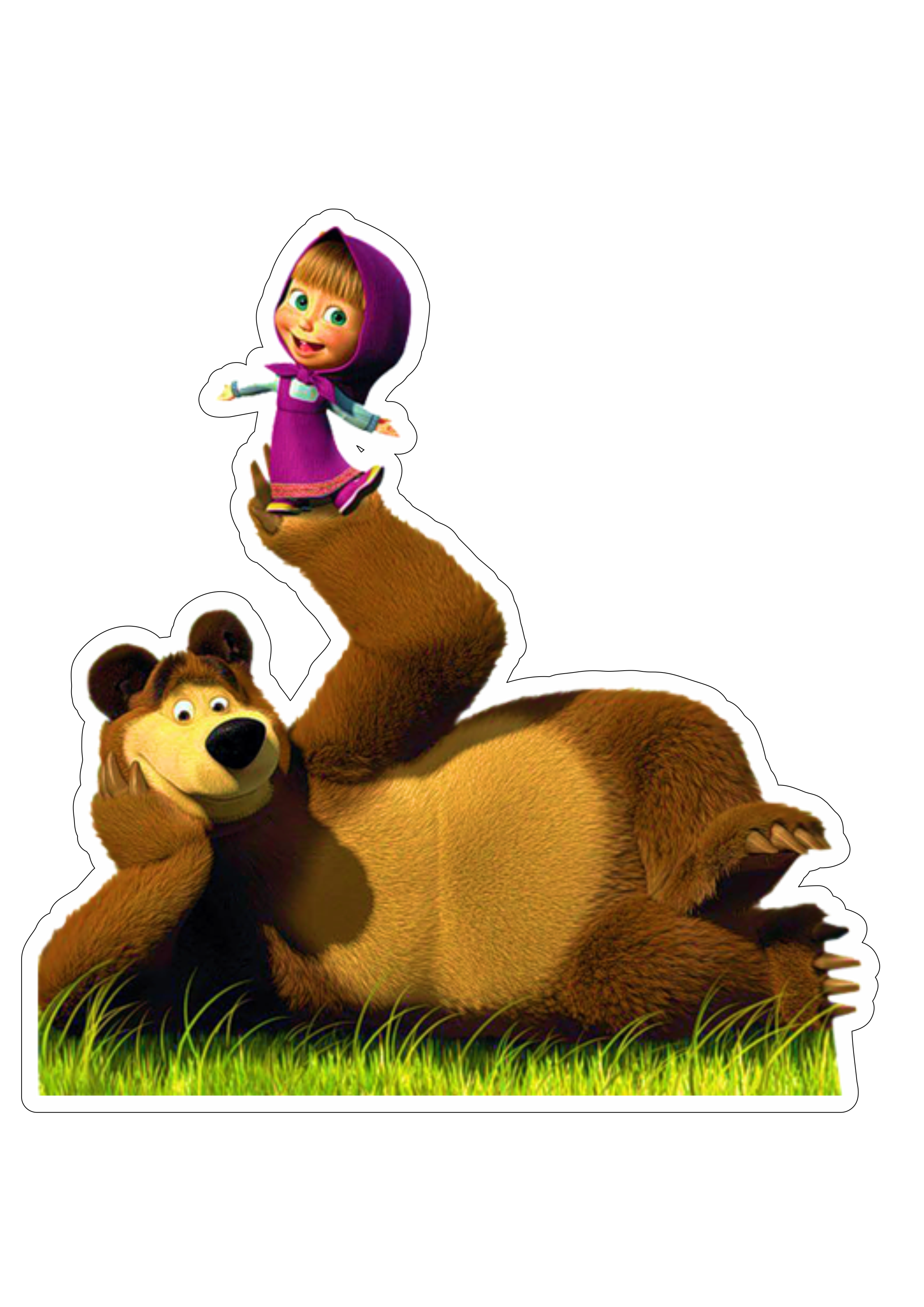 Masha e o urso bear fazendo pose youtube animação para crianças fundo transparente com contorno design png