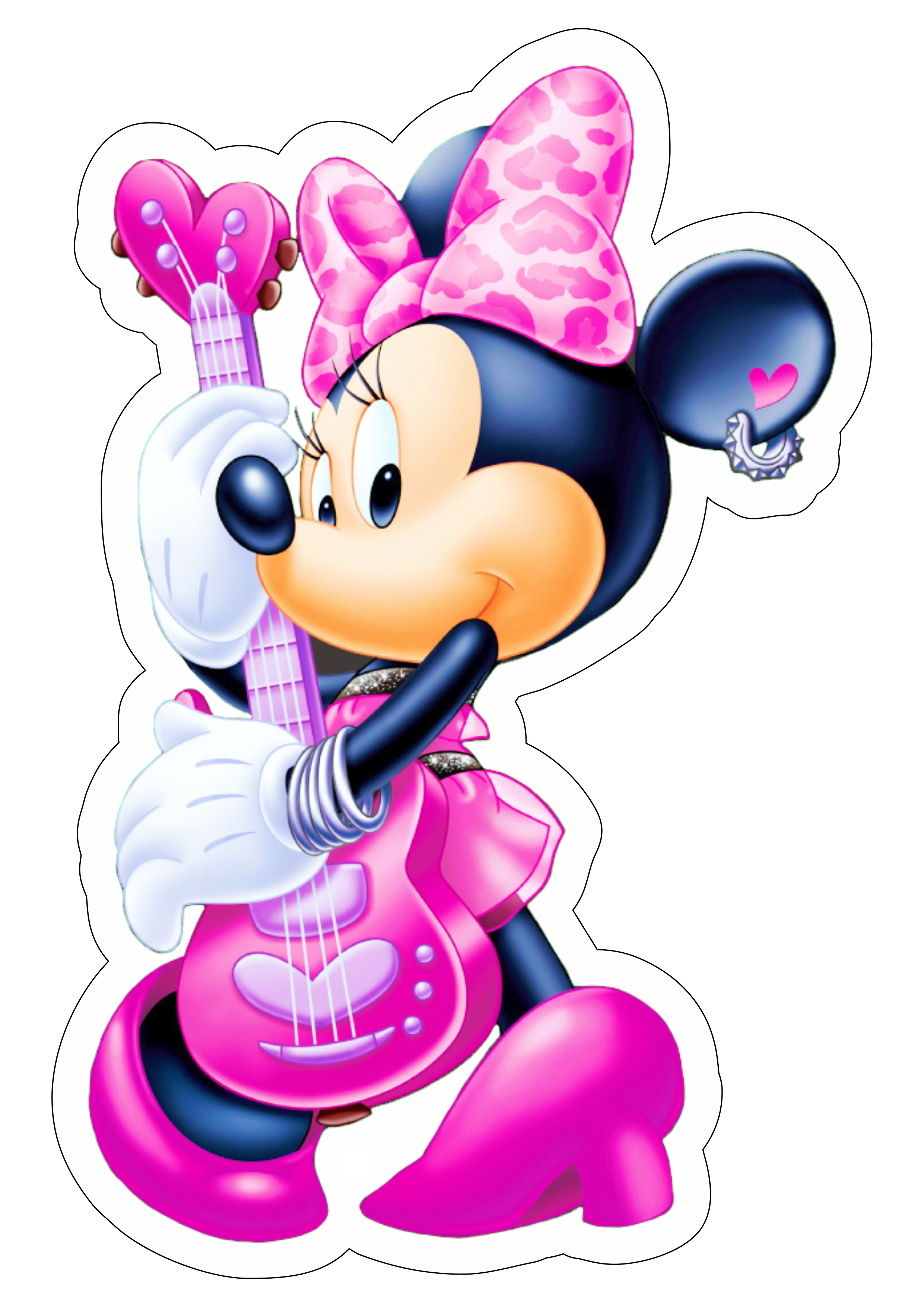 Minnie Mouse rosa com guitarra personagem fictício desenho animado infantil artigos de papelaria lacinho fundo transparente png