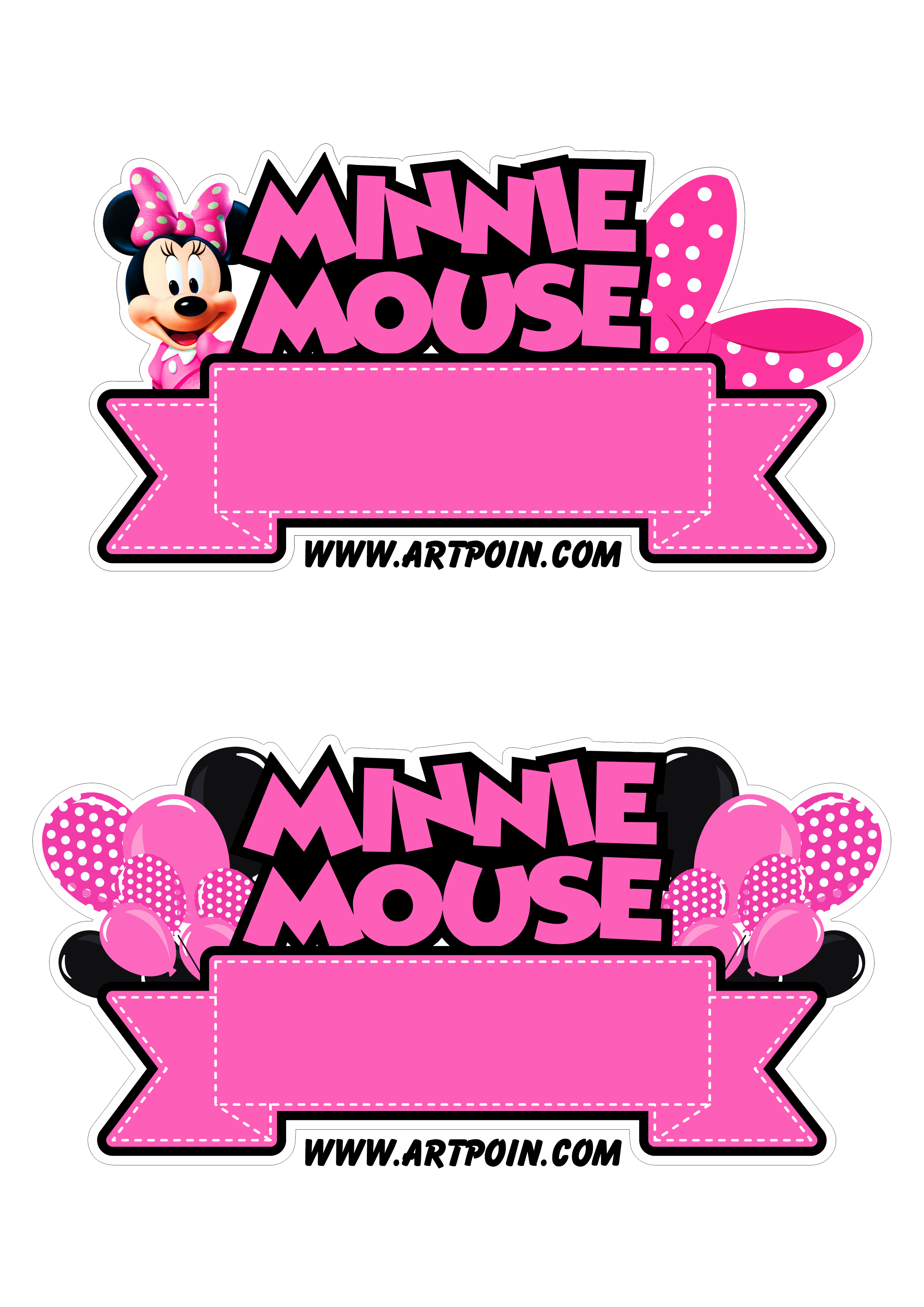 Minnie Mouse rosa topo de bolo para imprimir decoração de festa de aniversário infantil png