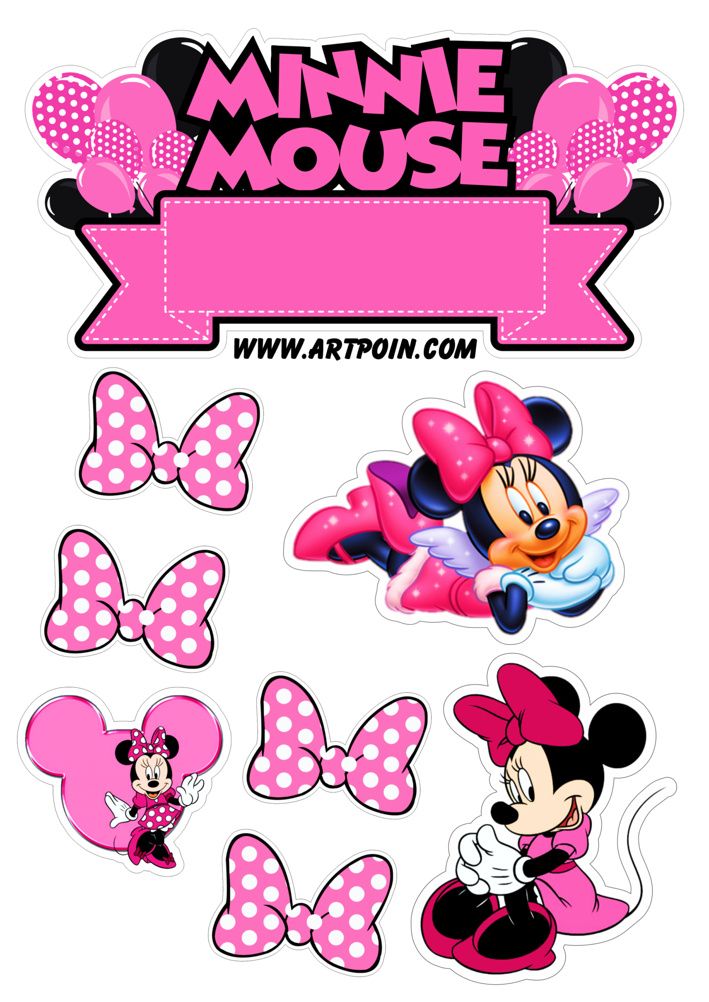 Minnie Mouse rosa topo de bolo para imprimir decoração de festa de ...