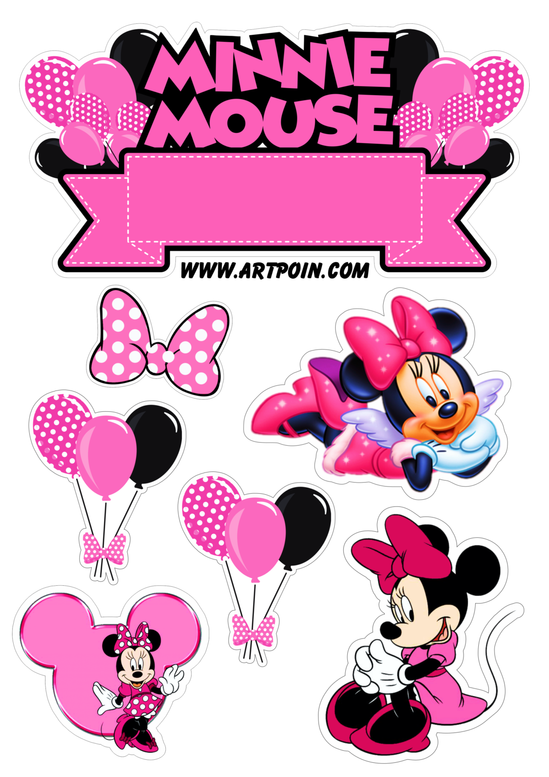 Minnie Mouse rosa topo de bolo para imprimir decoração de festa de ...