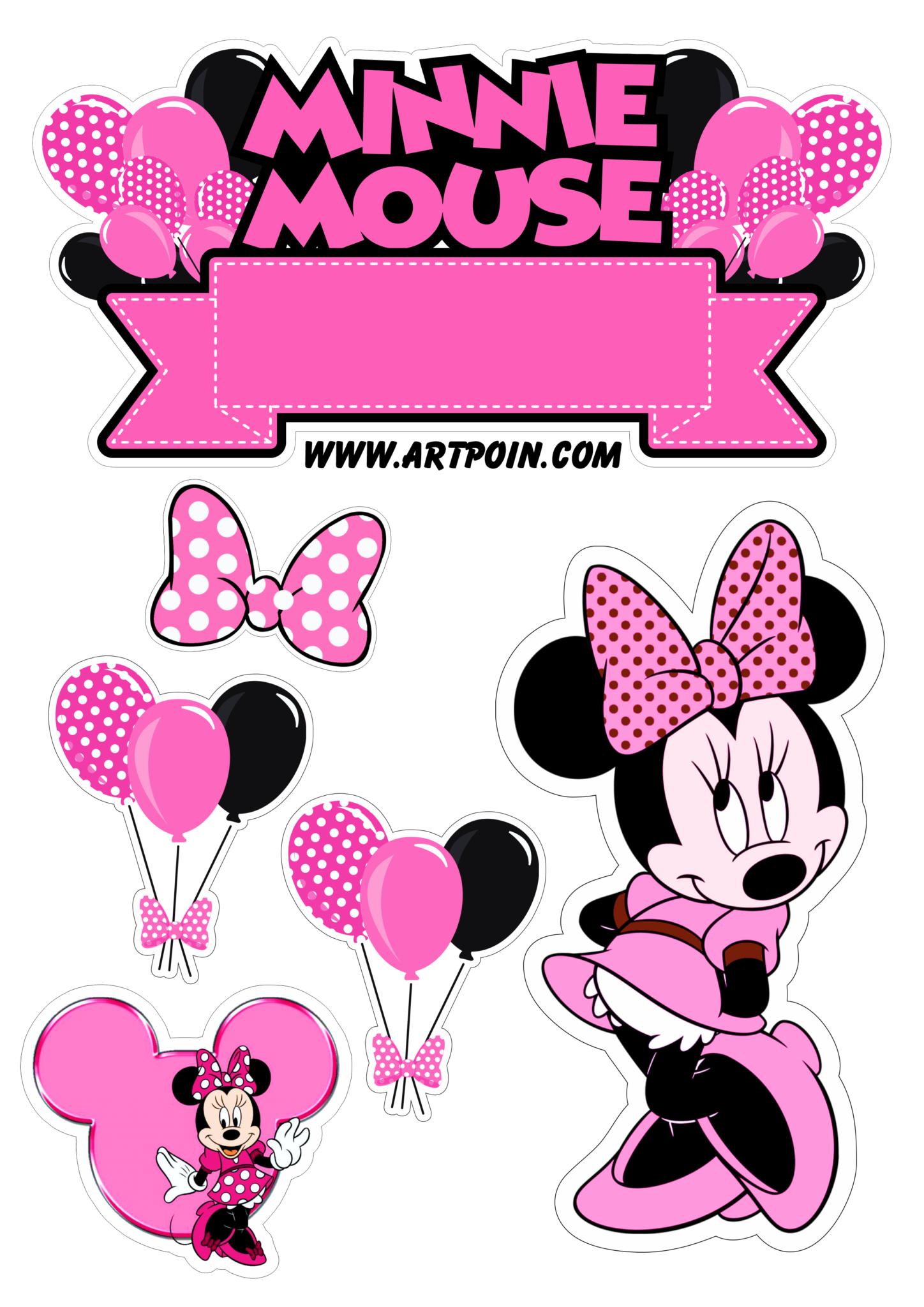 Minnie Mouse rosa topo de bolo para imprimir decoração de festa de ...