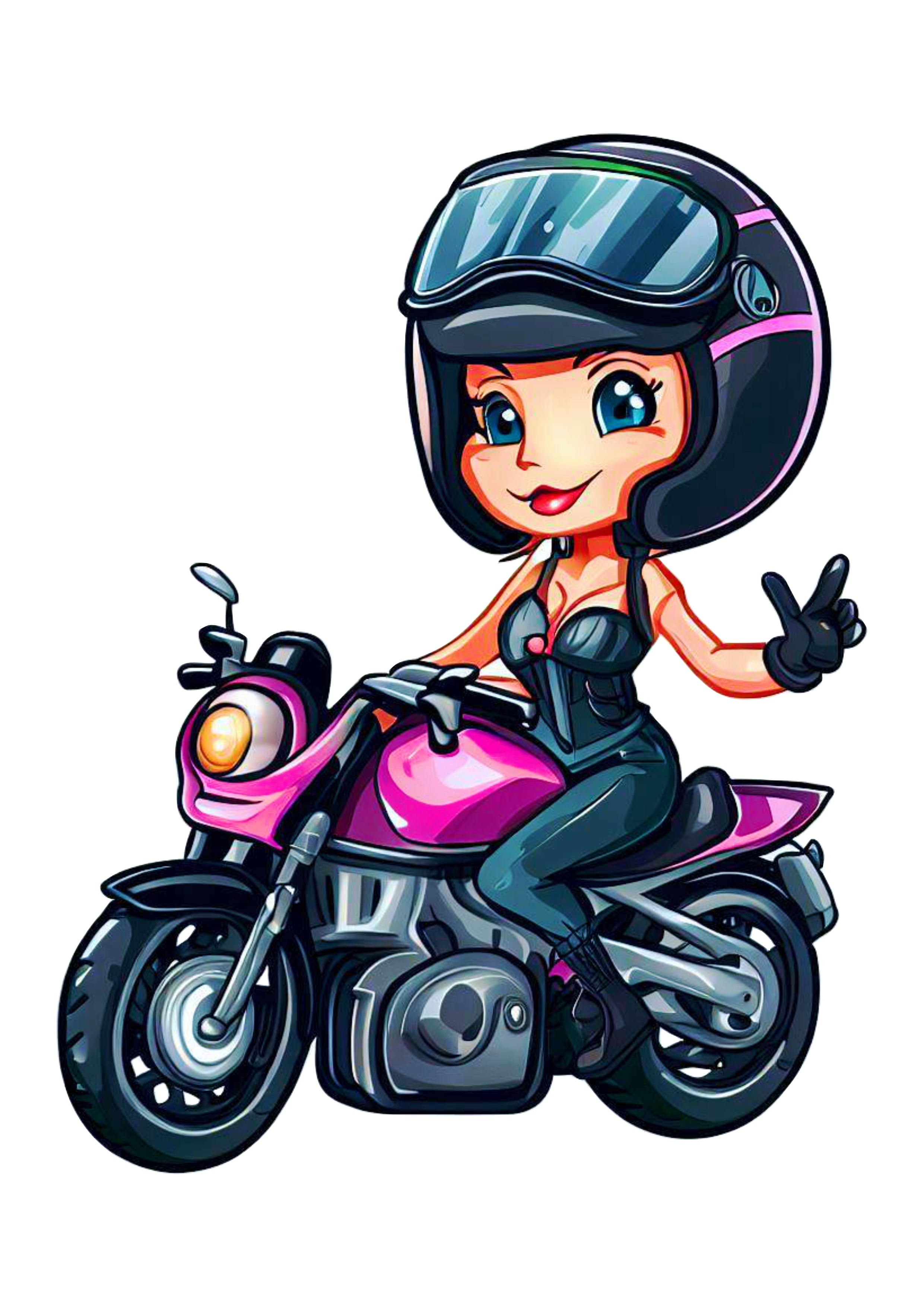 Motogirl menina motoqueira desenho animado vetor ilustração colorido modelo fashion linda gostosa png