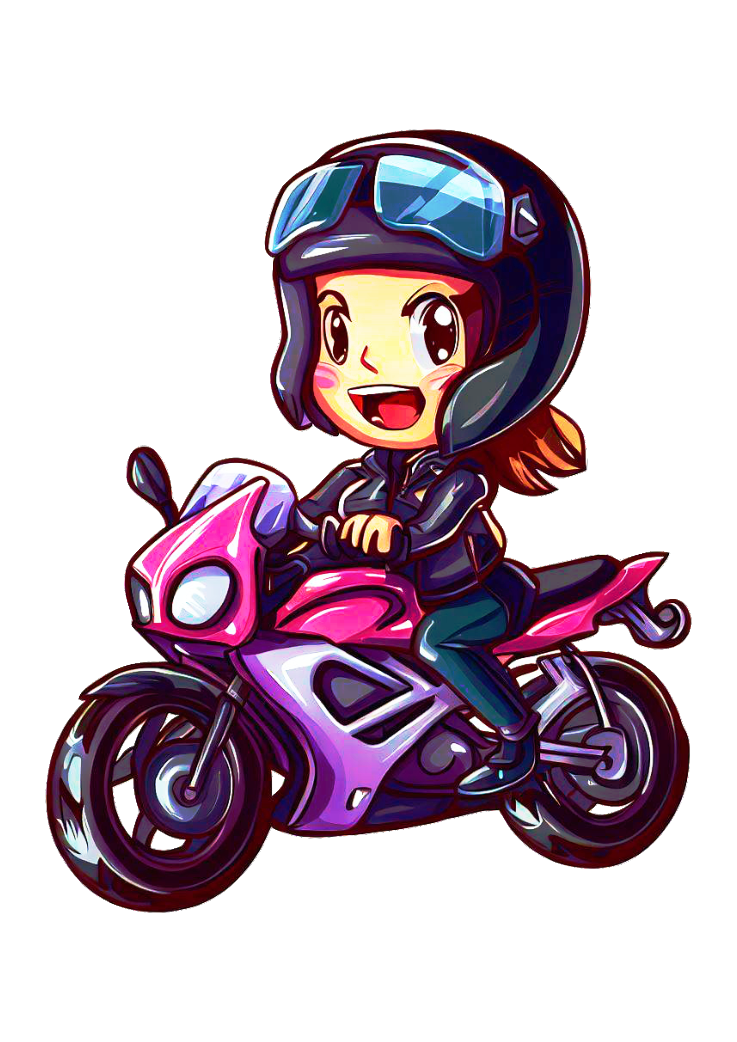 Motogirl menina motoqueira desenho animado vetor ilustração colorido modelo fashion linda gostosa moto rosa png