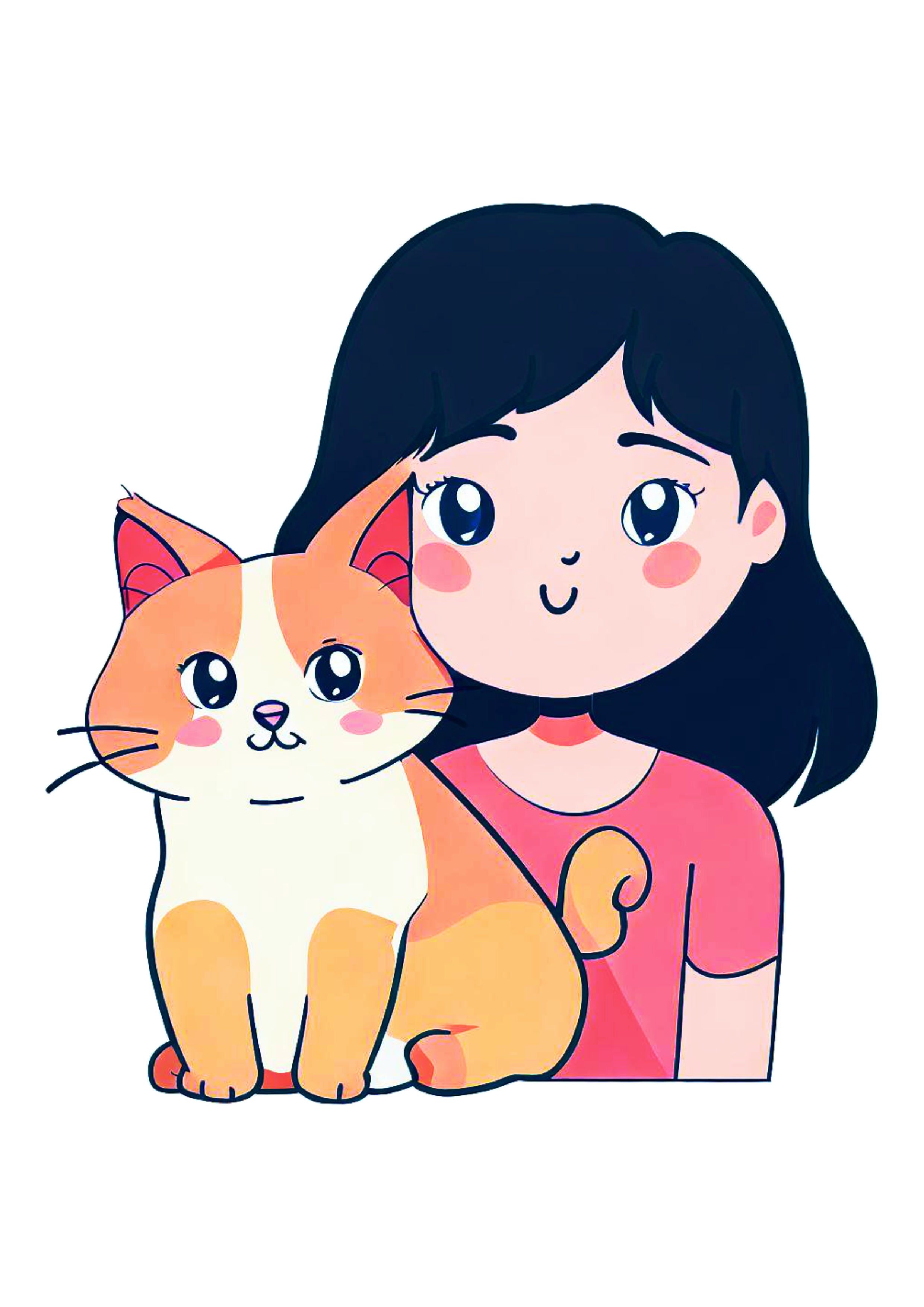 Eu amo gatos desenho fofinho mulher feliz ilustração fundo transparente colorido design png
