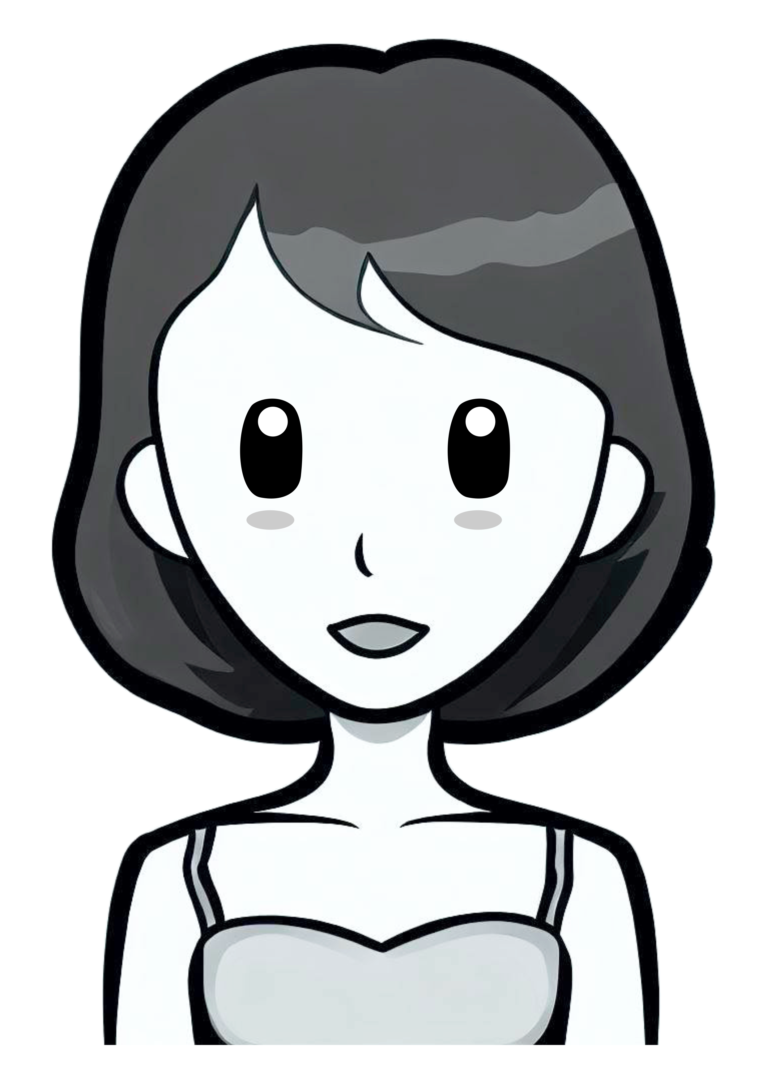 Desenho fofinho mulher menina ilustração fundo transparente preto e branco png