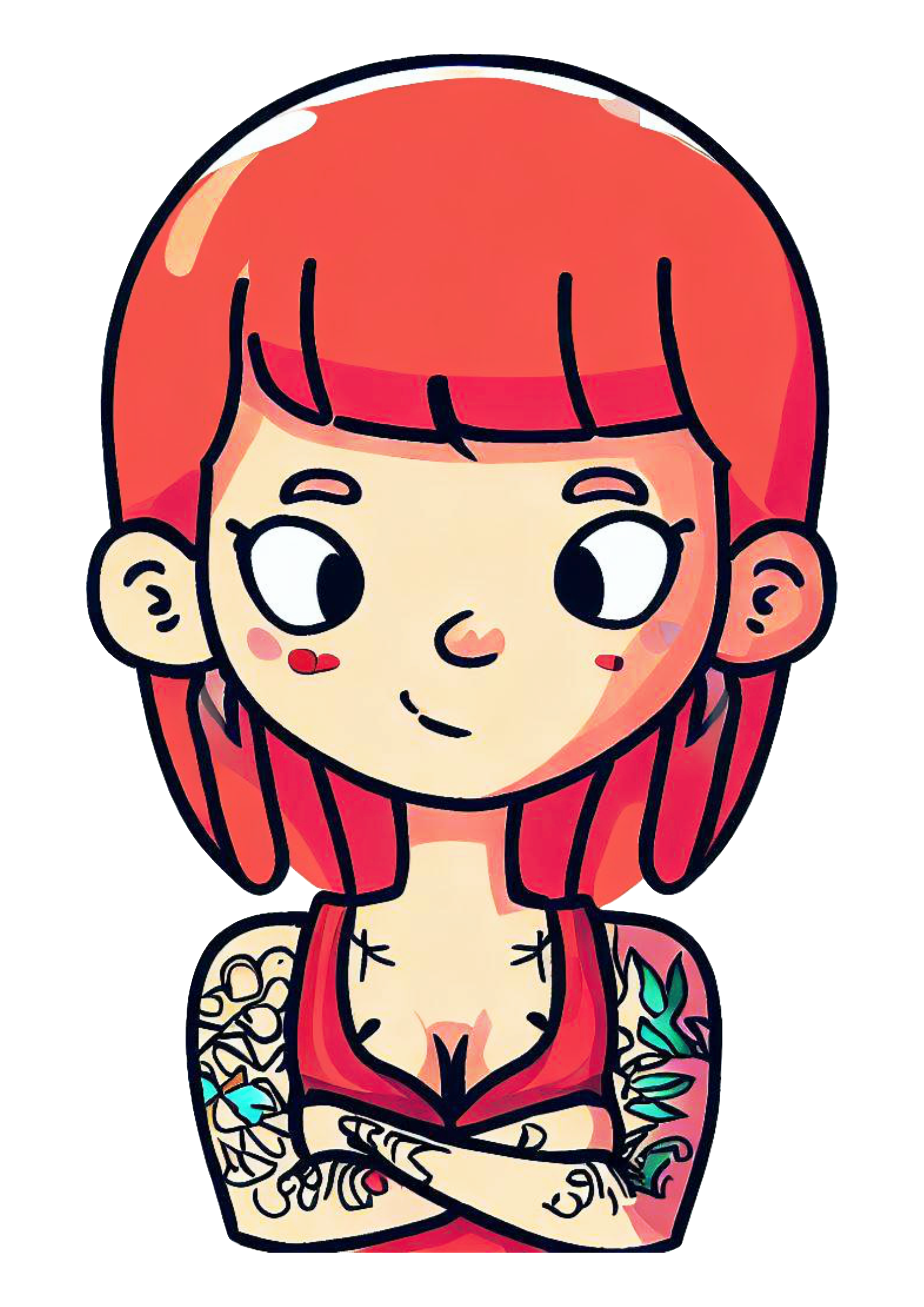 Desenho fofinho mulher tatuada ilustração fundo transparente colorido design rabisco png