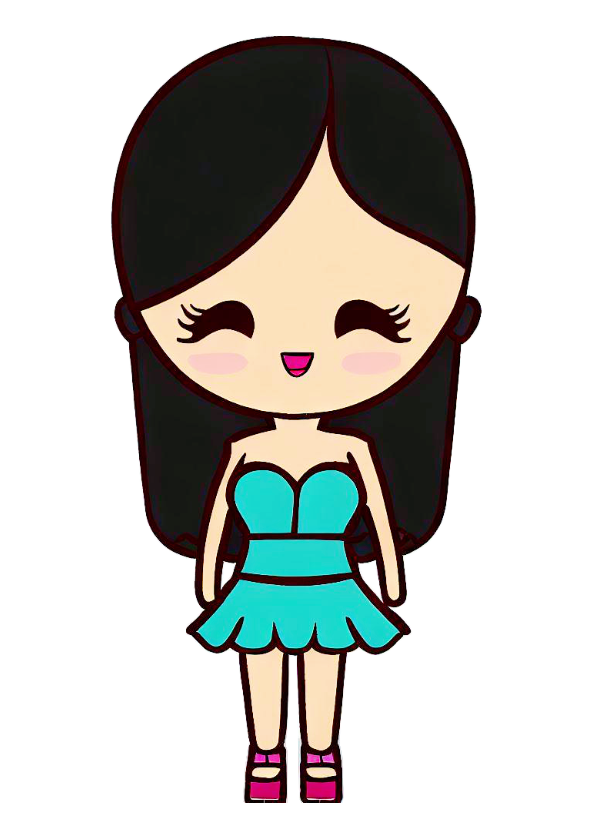 Mulher menina de vestido azul ilustração colorida desenho simples imagem fofinha png