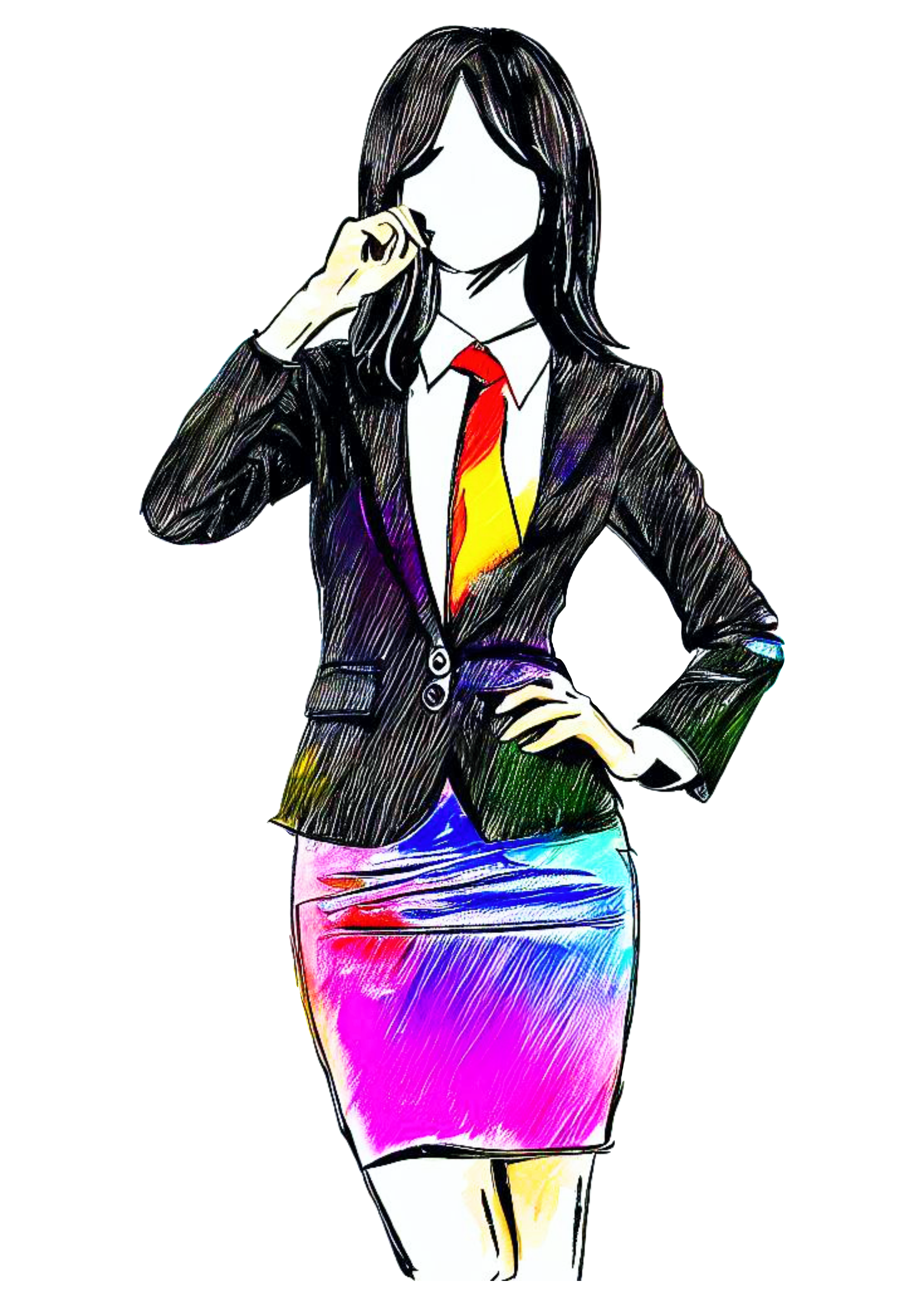 Mulher secretária executiva aeromoça ilustração colorida desenho simples rabiscos artes gráficas png