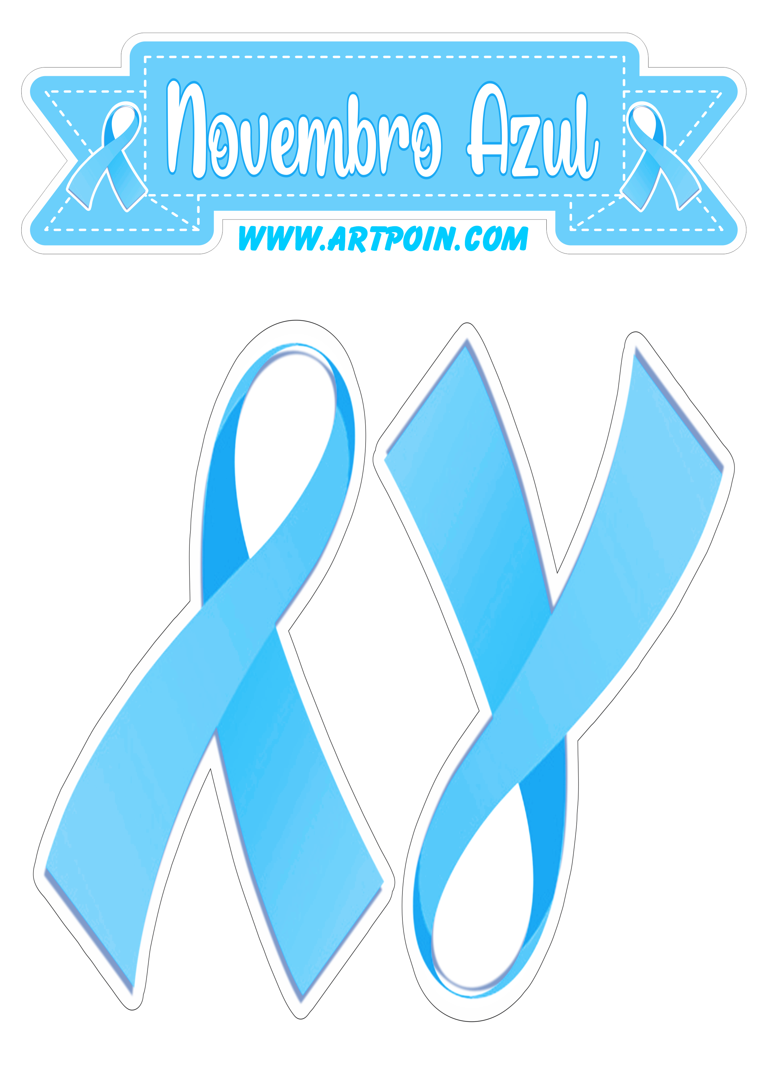 Novembro azul lacinho topo de bolo para imprimir mês de conscientização sobre o câncer de próstata png