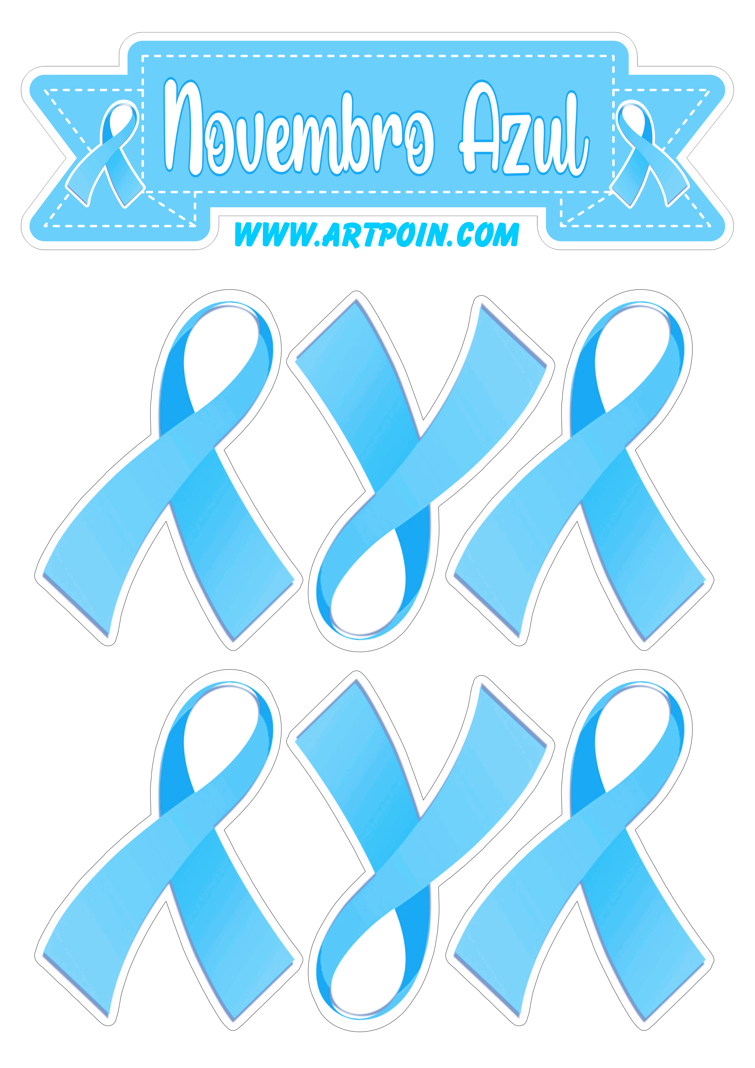 Novembro azul lacinho topo de bolo para imprimir mês de conscientização sobre o câncer de próstata artigos de decoração png