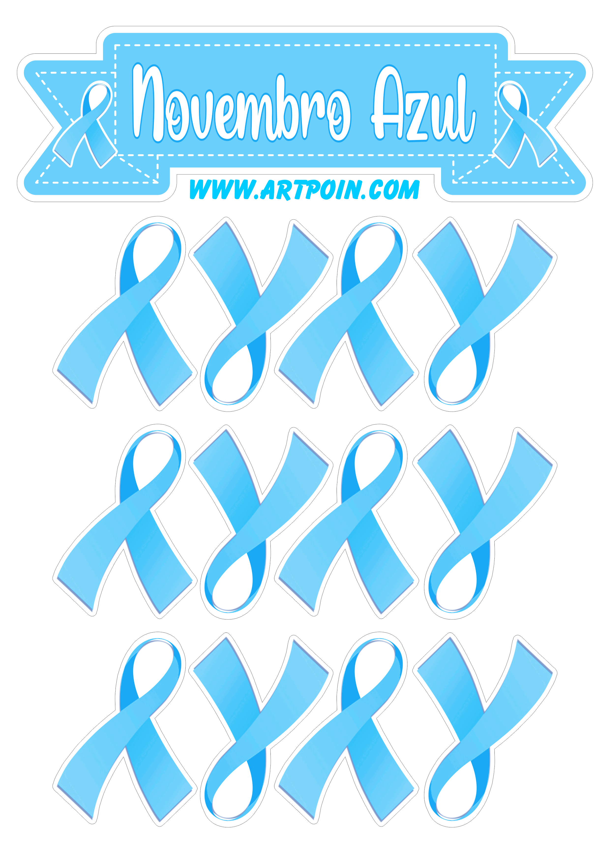 Novembro azul lacinho topo de bolo para imprimir mês de conscientização sobre o câncer de próstata artigos de decoração design png