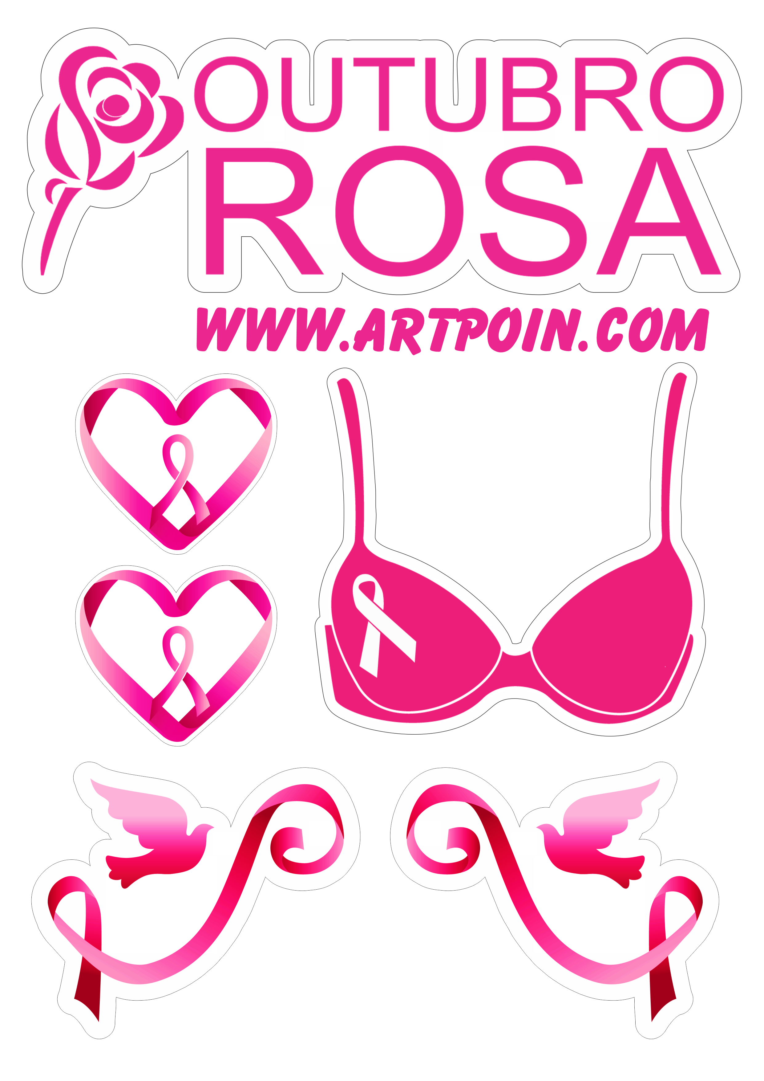 Outubro rosa topo de bolo para imprimir campanha de conscientização ao câncer de mama artes gráficas png
