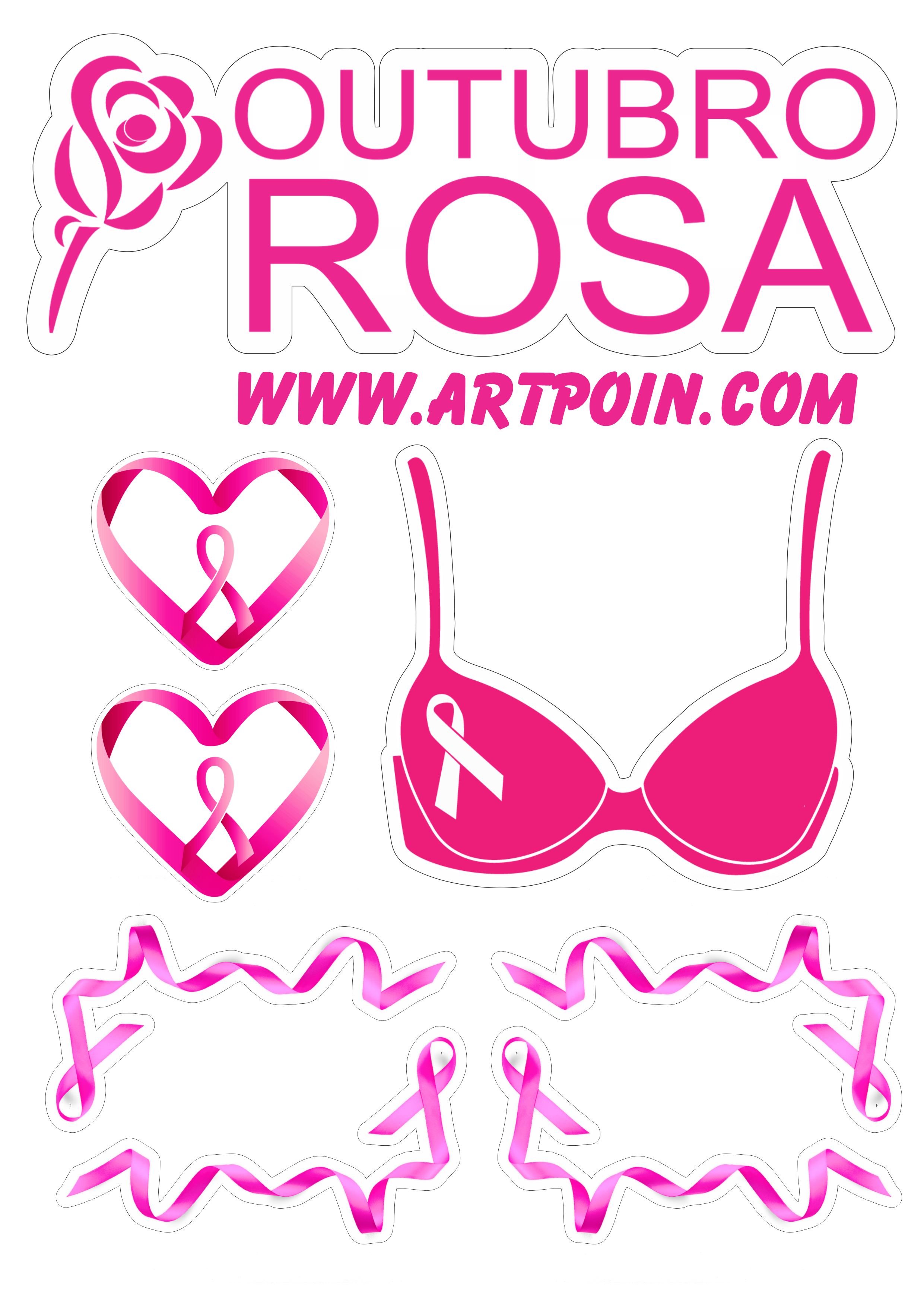 Outubro rosa topo de bolo para imprimir campanha de conscientização ao câncer de mama design png
