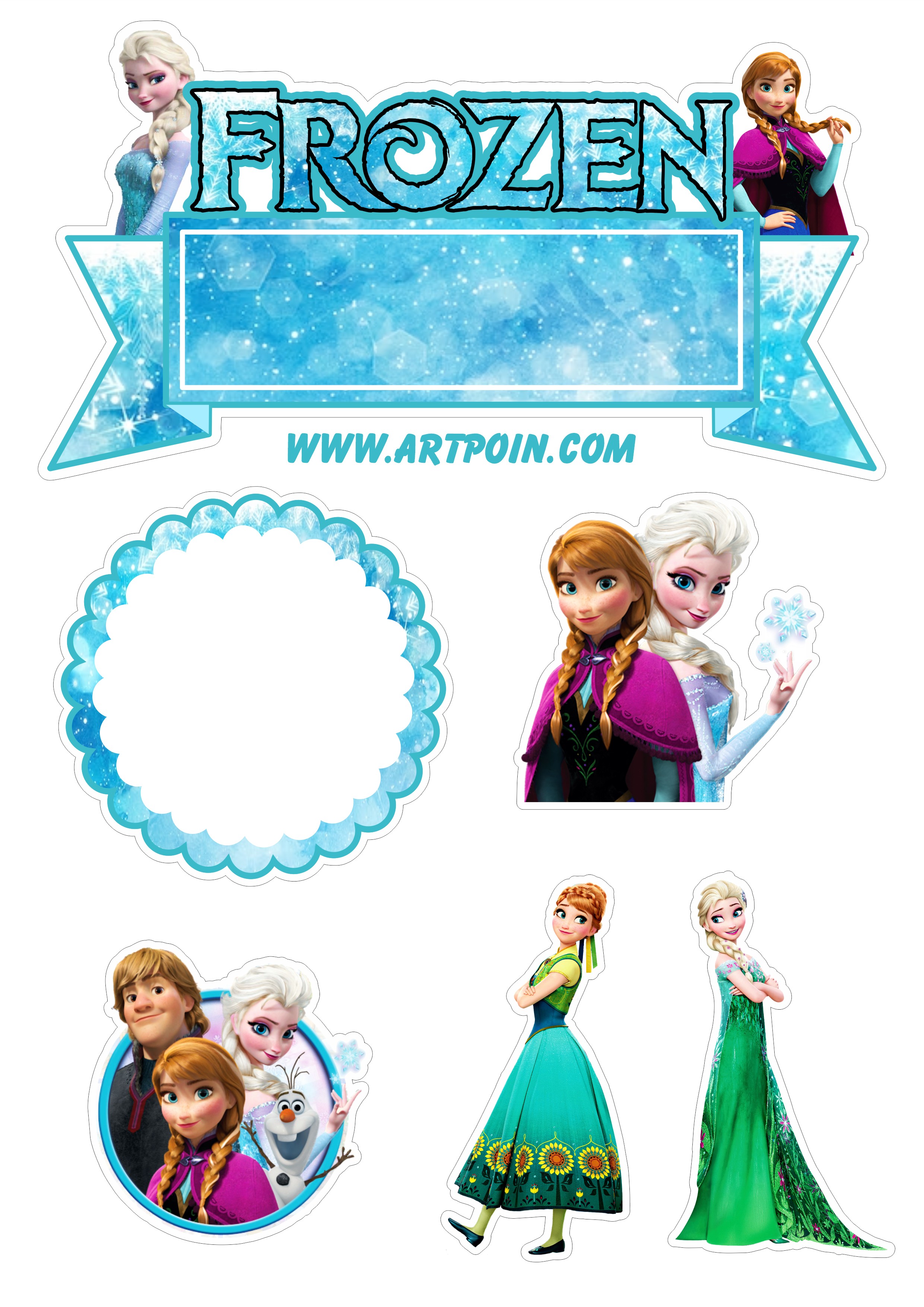 Topo de bolo para imprimir Frozen filme animação festa de aniversário menina infantil Elsa rainha do gelo artigos de papelaria png