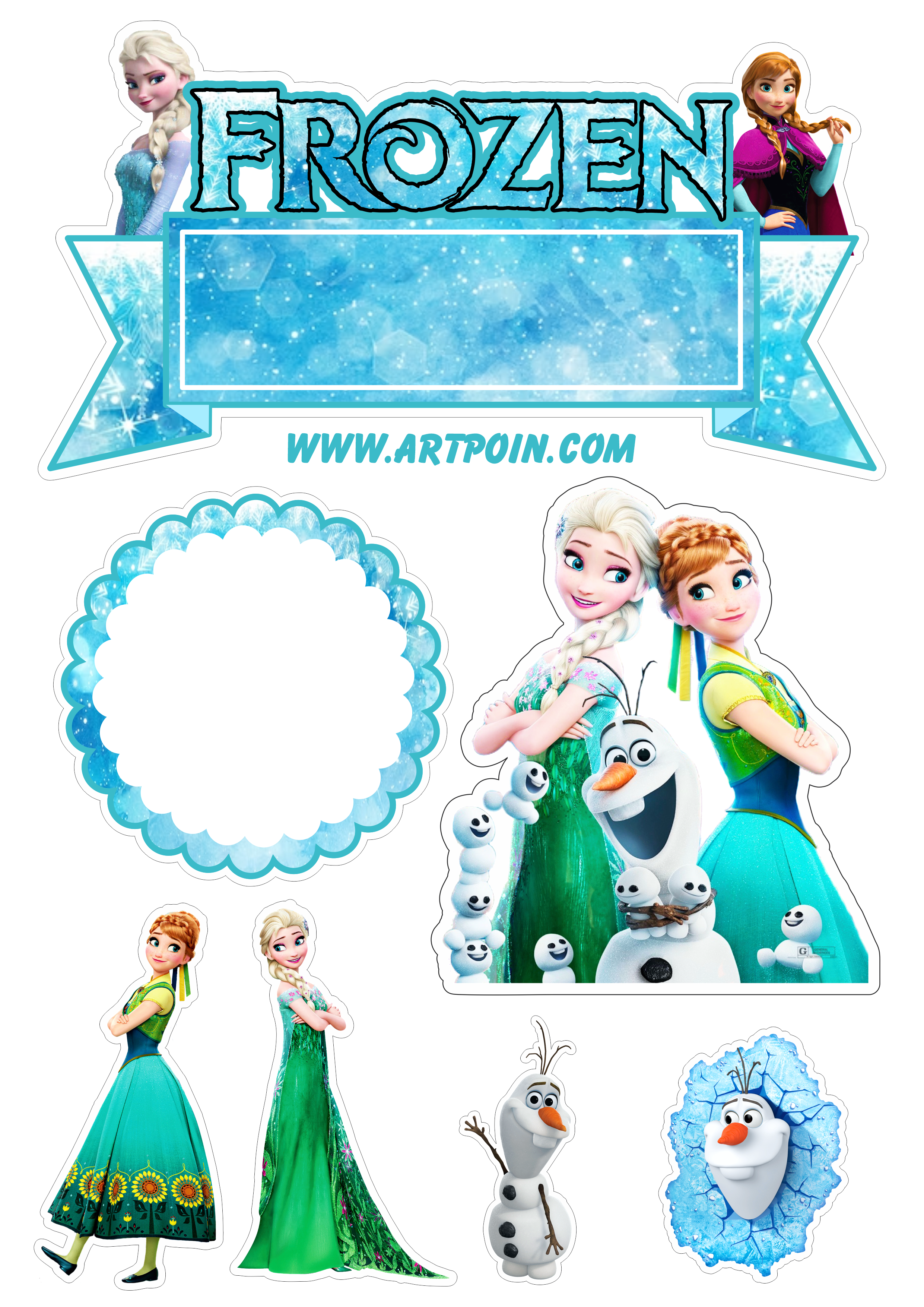 Topo de bolo para imprimir Frozen filme animação festa de aniversário menina infantil Elsa rainha do gelo renda extra png