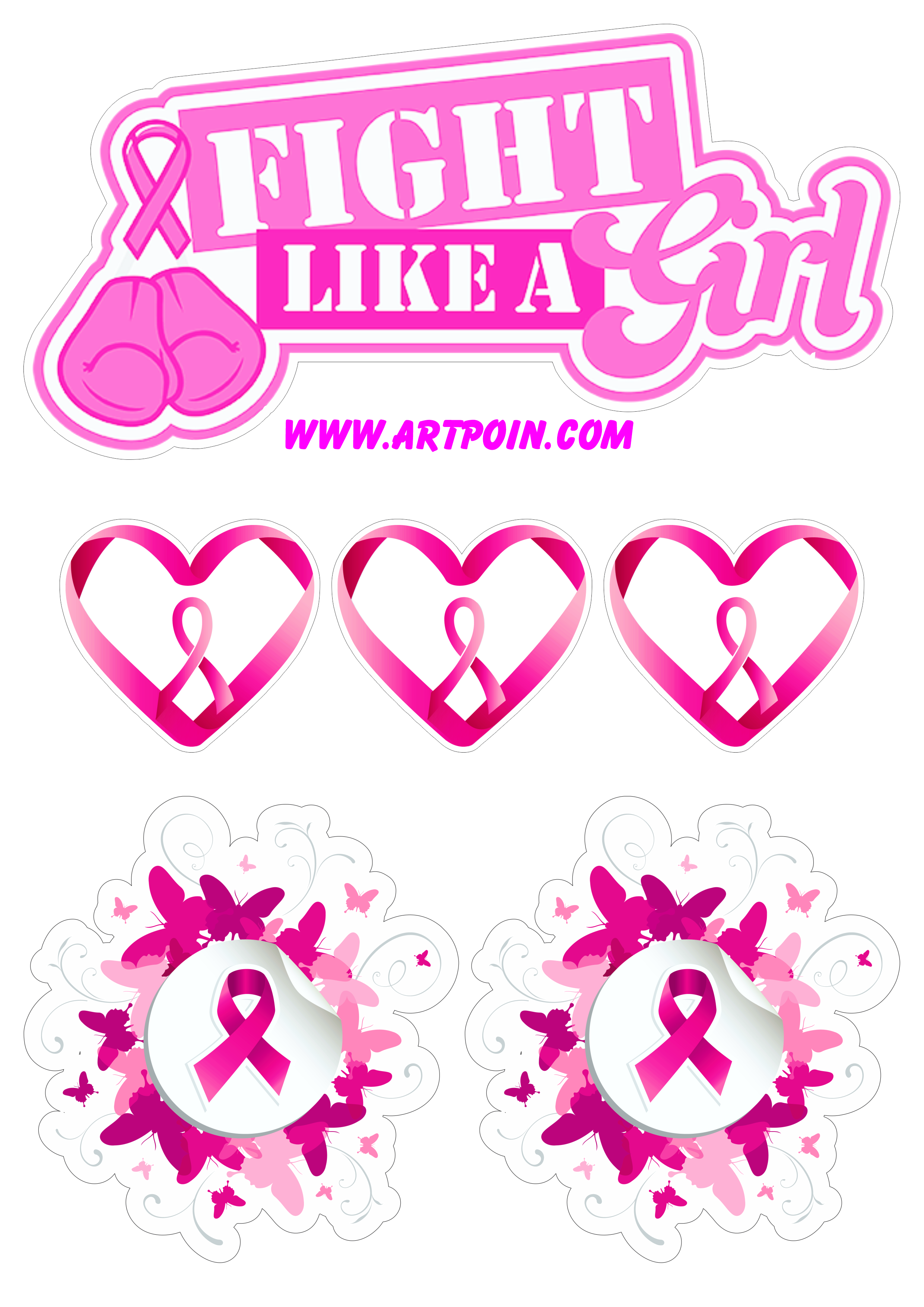 Outubro rosa fight like a girl topo de bolo para imprimir campanha de conscientização ao câncer de mama png