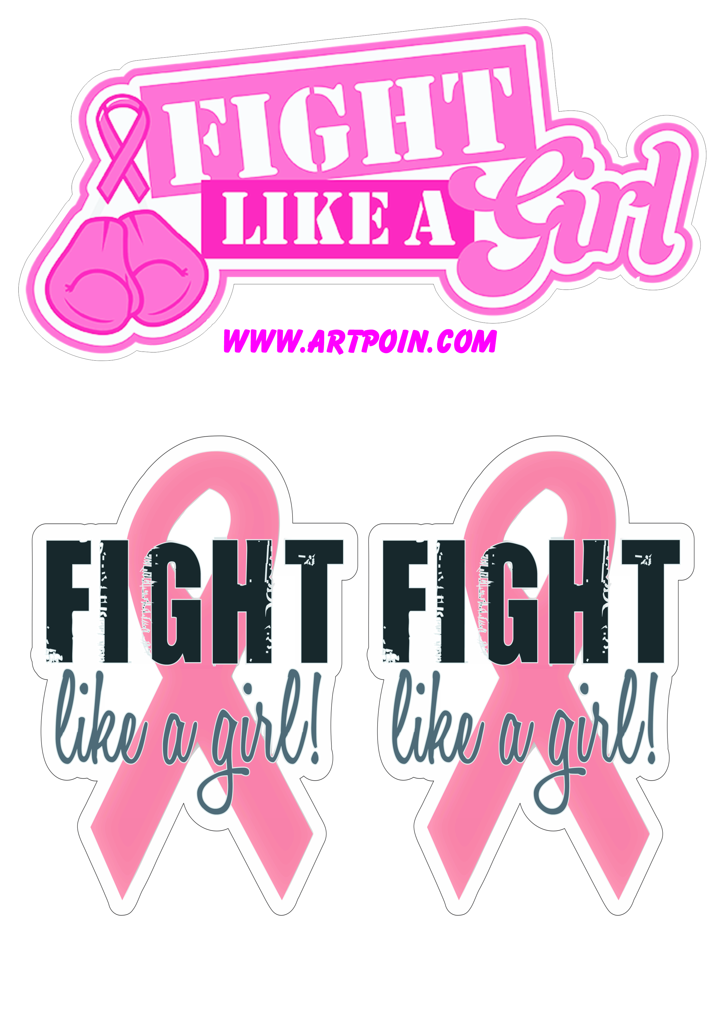 Outubro rosa fight like a girl topo de bolo para imprimir campanha de conscientização ao câncer de mama artigos de papelaria png