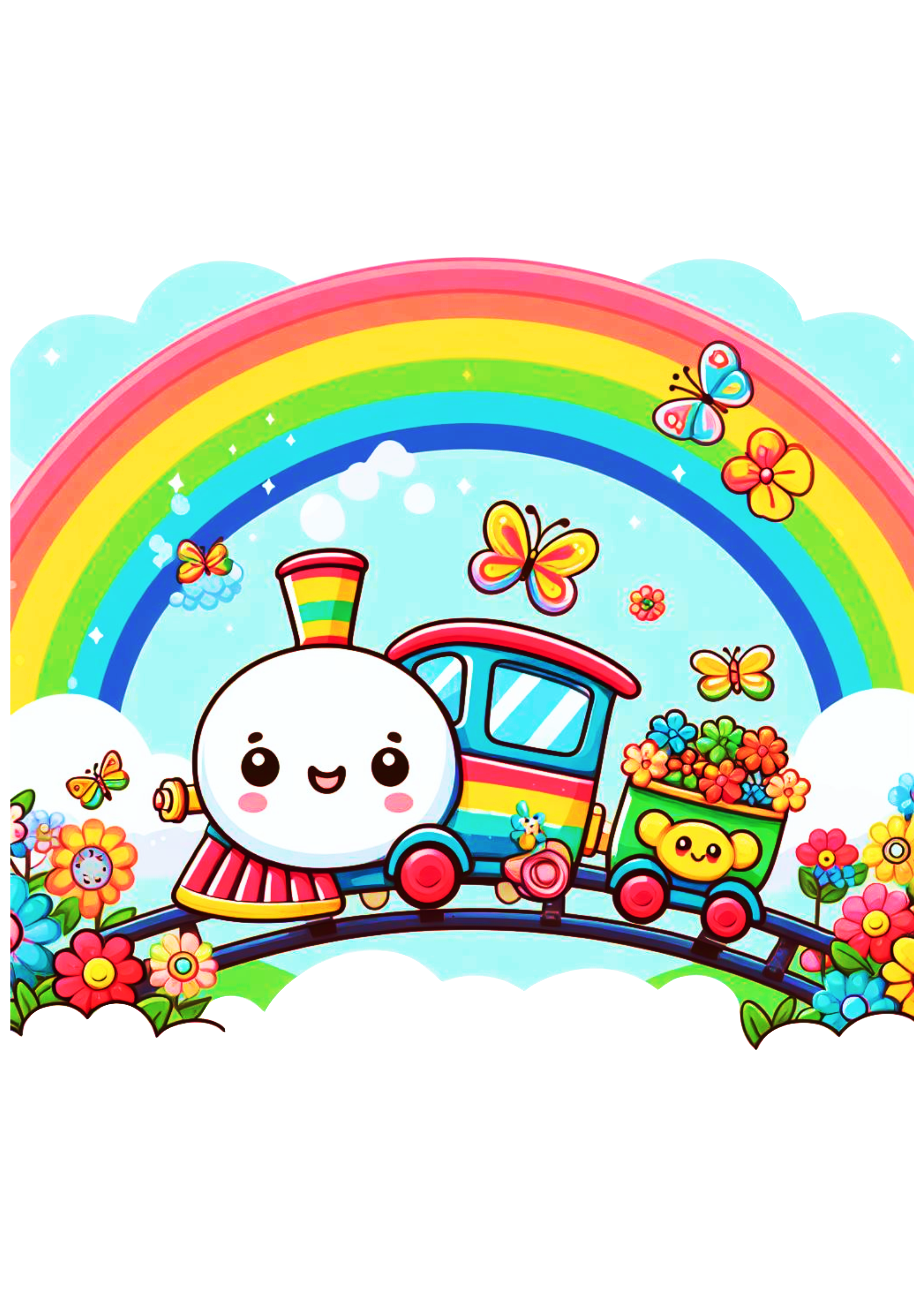 Trenzinho da alegria desenho animado fofinho arco-íris png