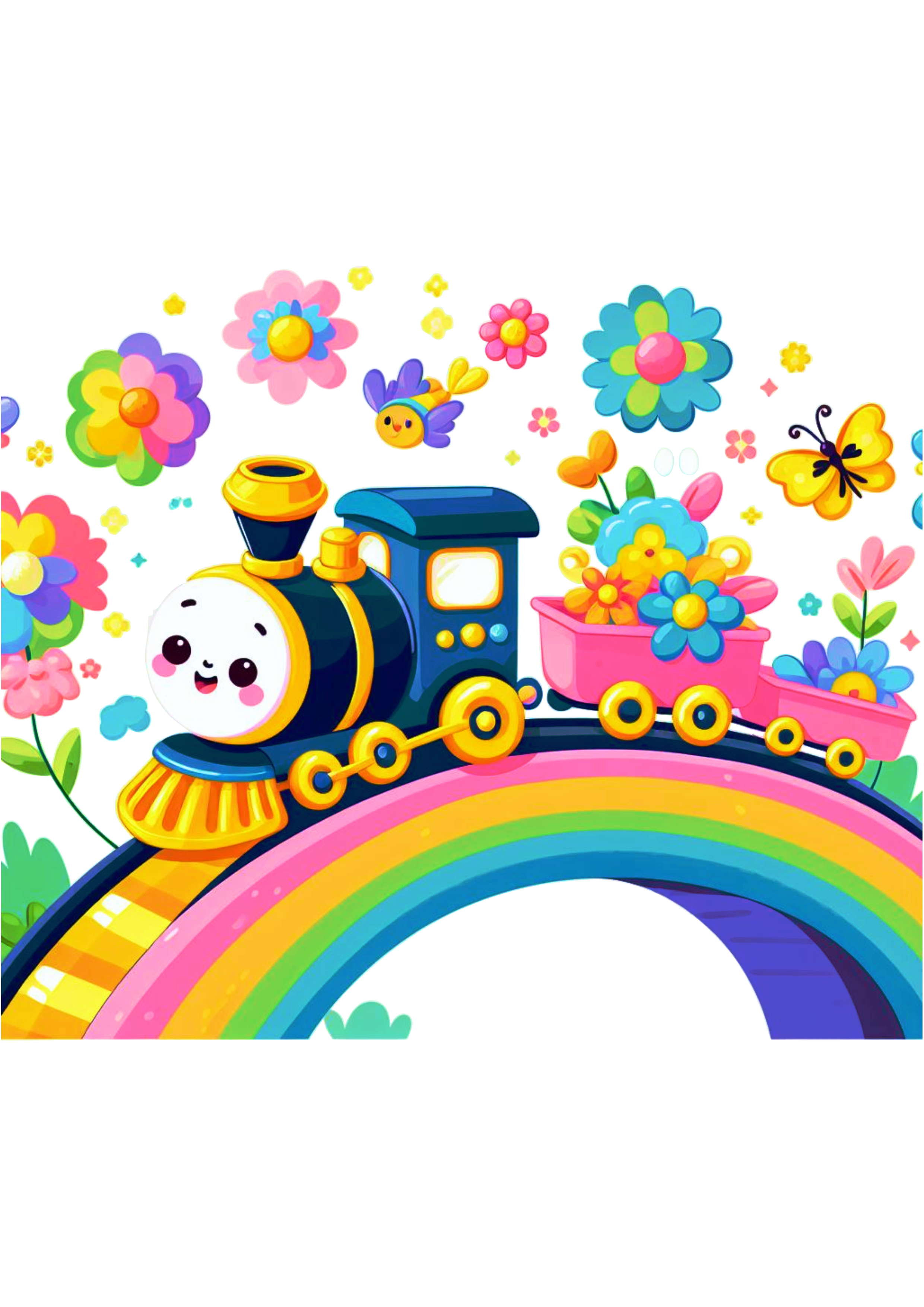 Trenzinho da alegria desenho animado fofinho arco-íris e flores png