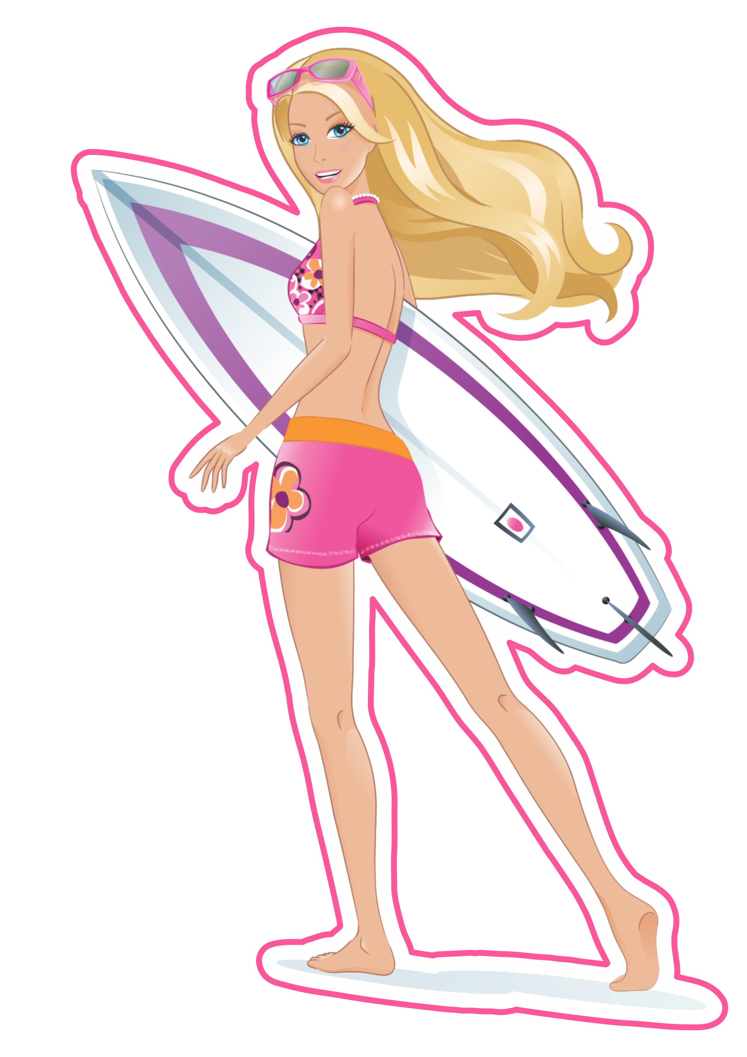 Boneca Barbie surfista imagem fundo transparente com contorno ilustration png