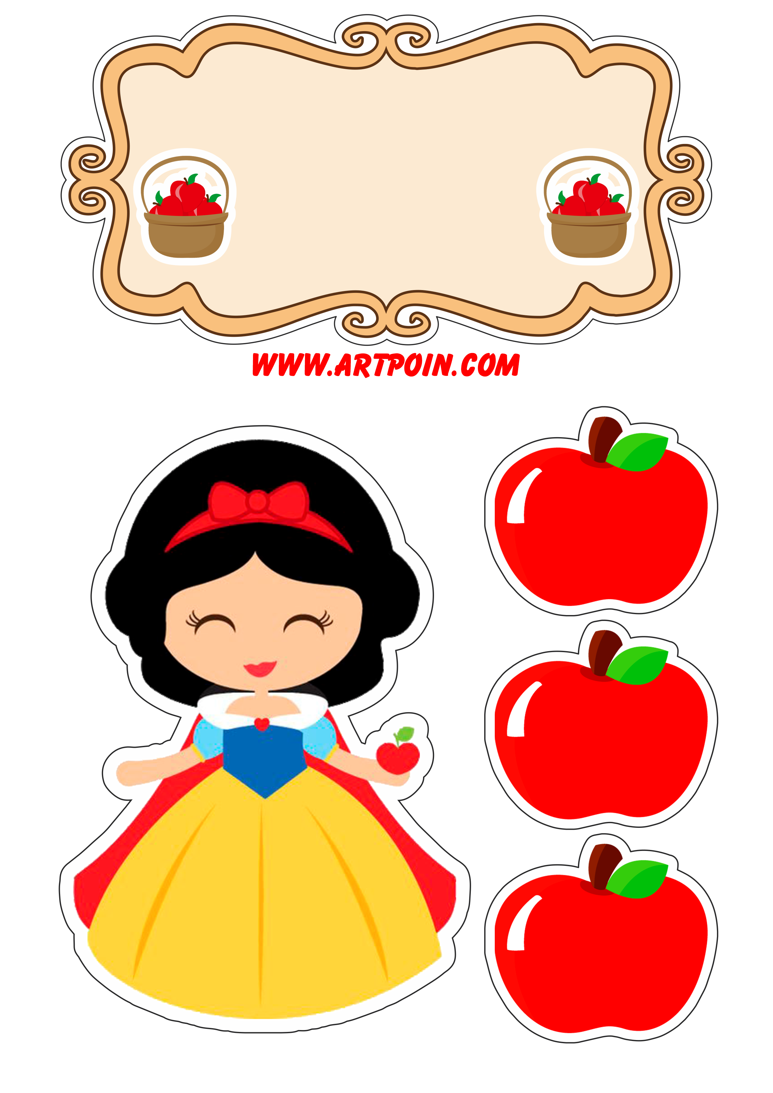 Topo de bolo branca de neve cute grátis png