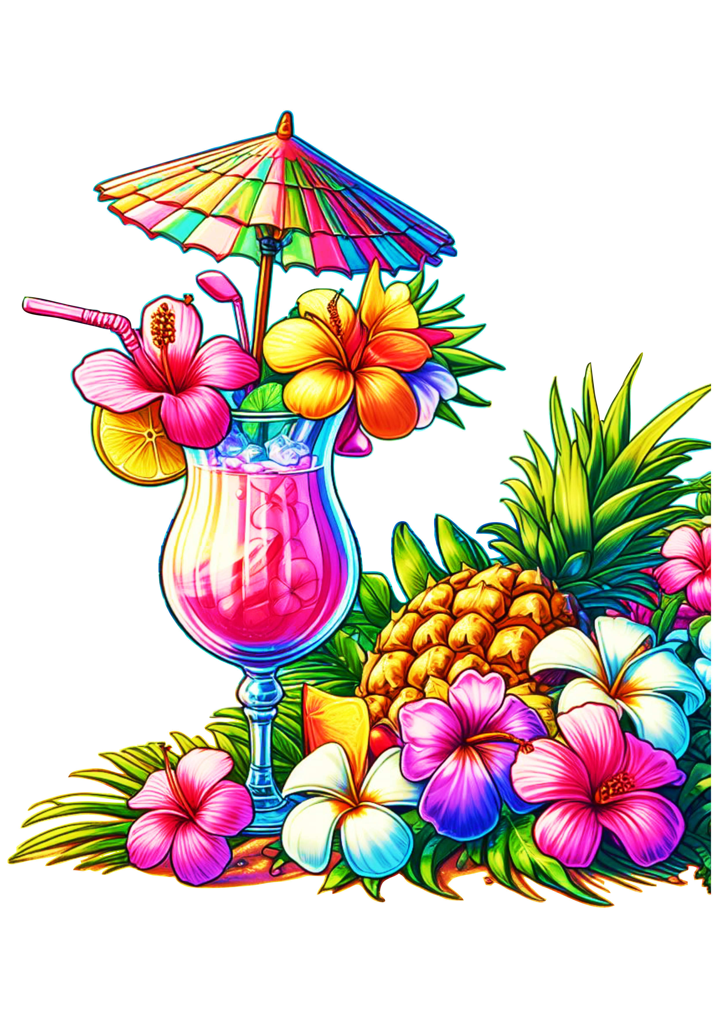 Drink tropical florido tardezinha decoração bebida de praia png
