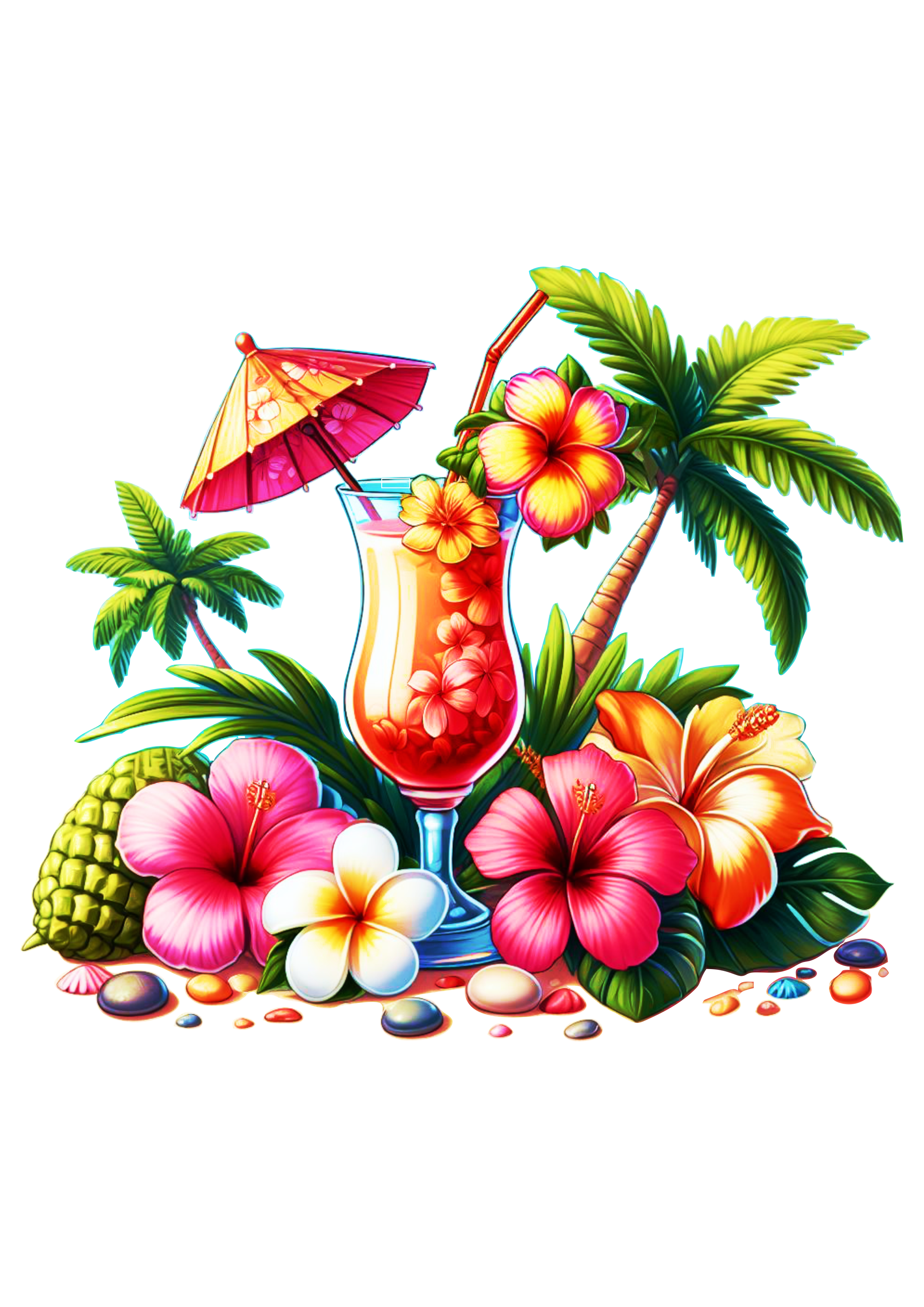 Drink tropical florido tardezinha decoração bebida de praia coqueiro png