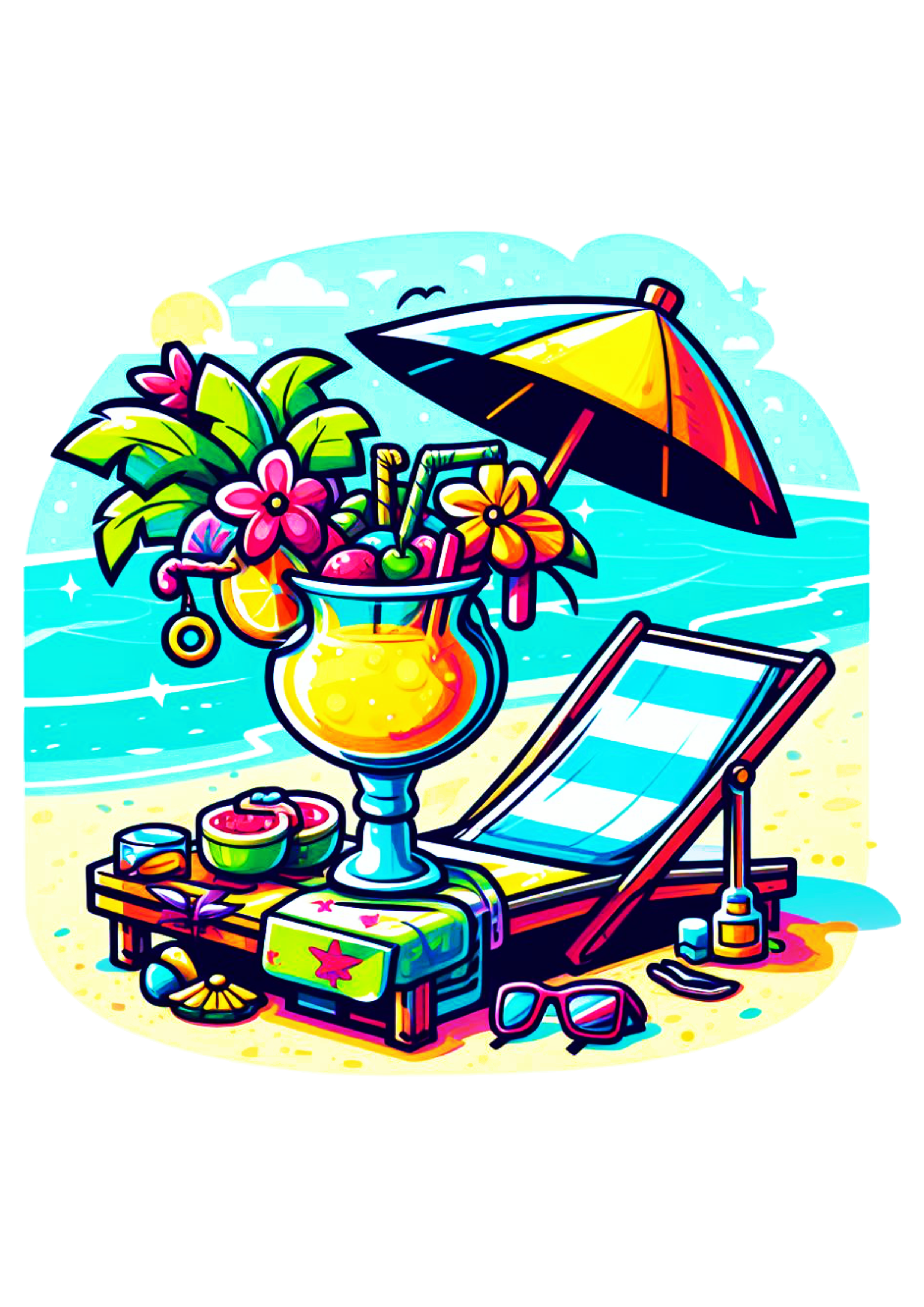Drink tropical florido tardezinha decoração bebida de praia sol e mar ilustração imagem sem fundo png