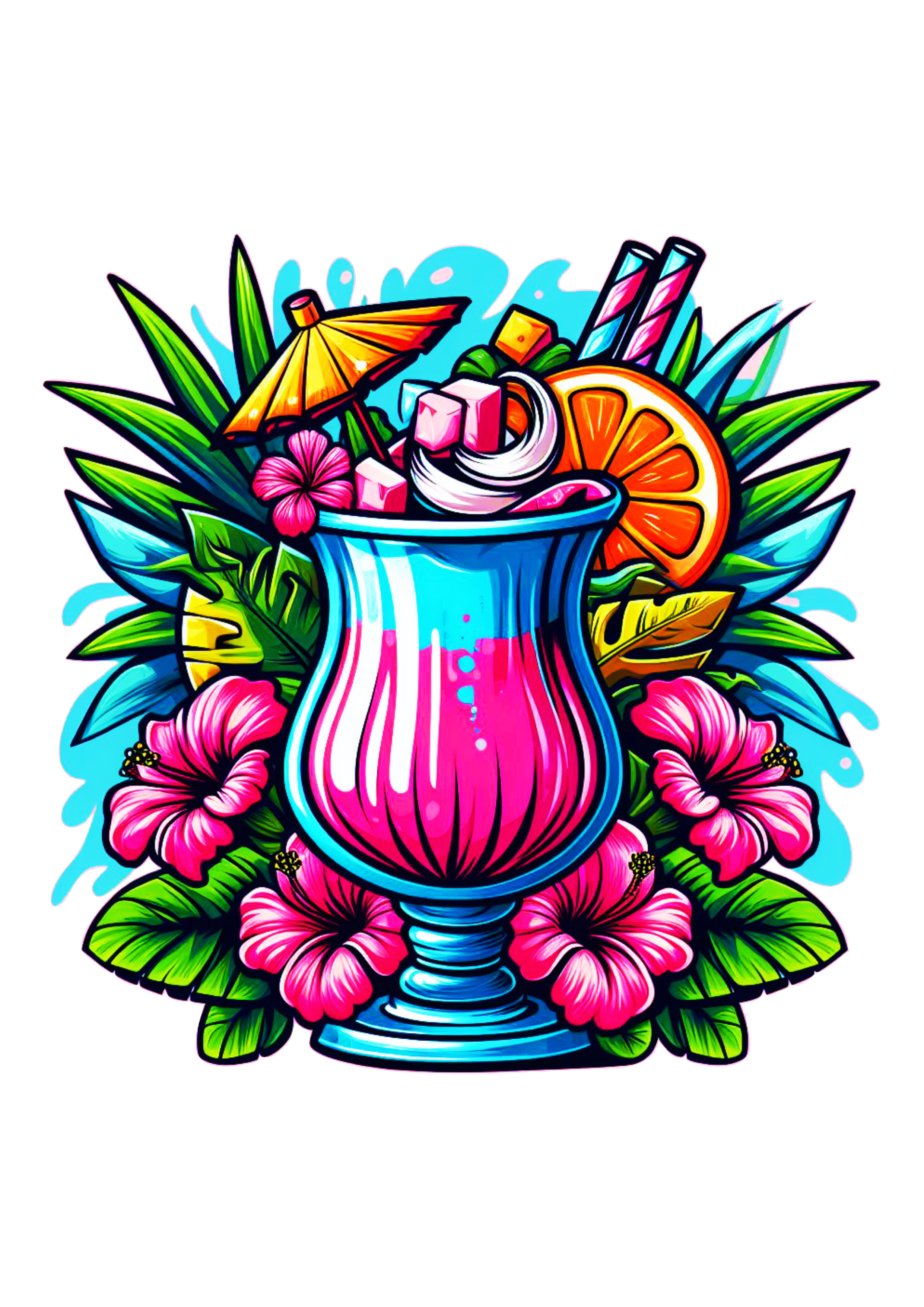 Drink tropical florido tardezinha decoração bebida de praia sol e mar ilustração imagem com fundo transparente png