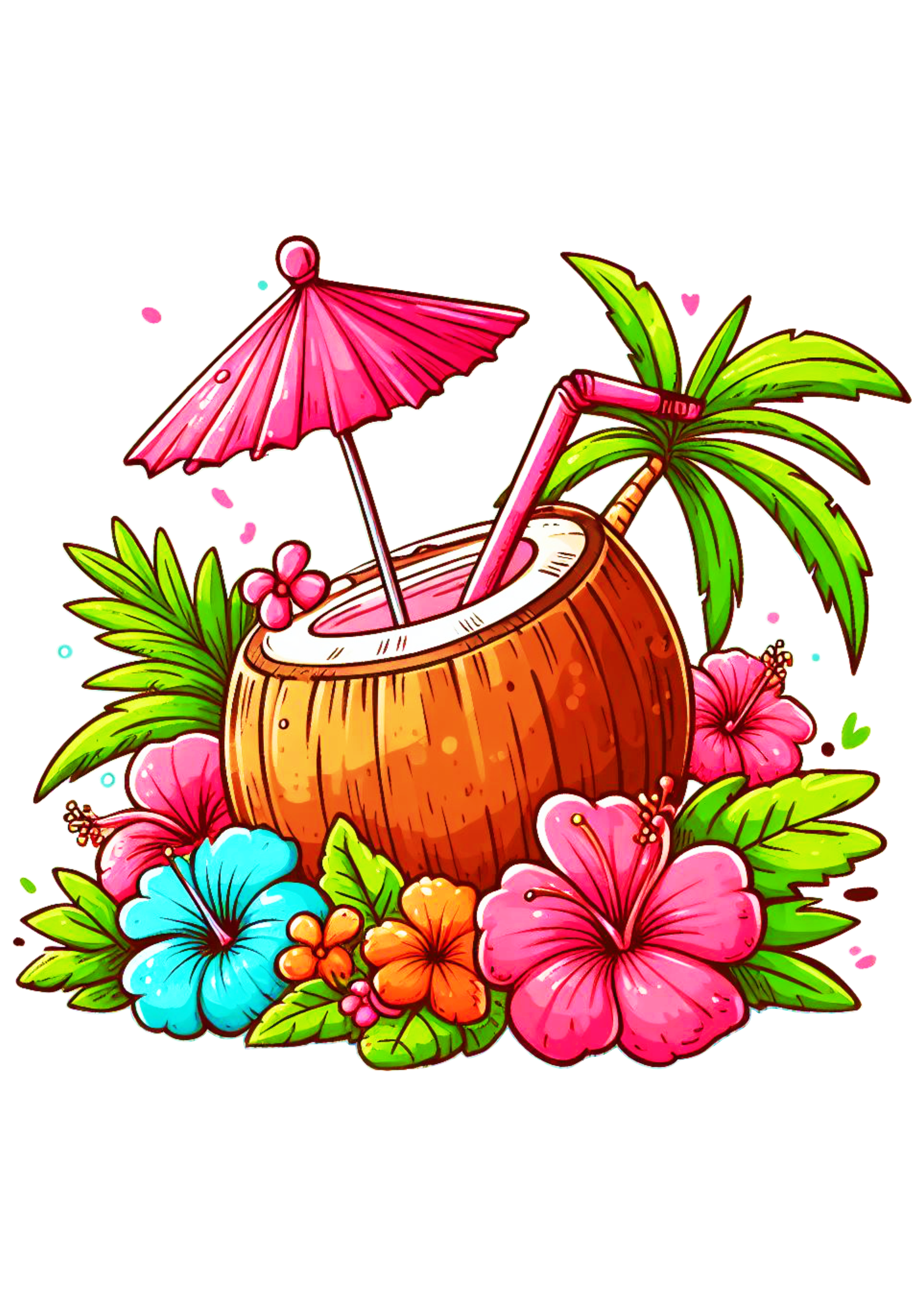 Água de coco tardezinha ilustração imagem fundo transparente drink flores png