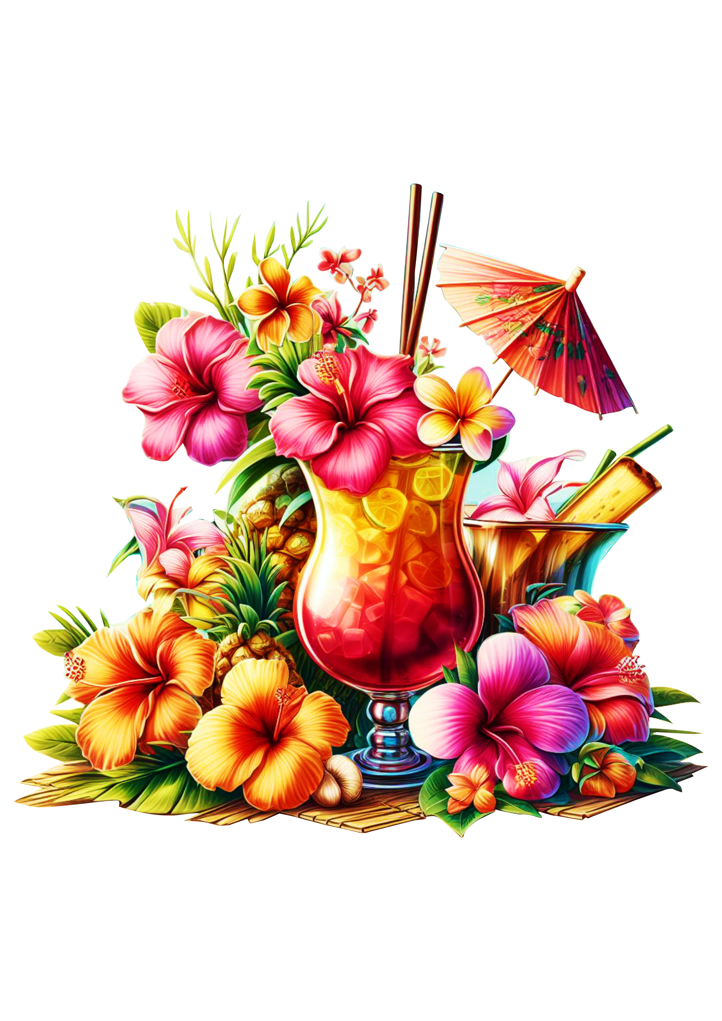 Drink tropical florido tardezinha decoração png