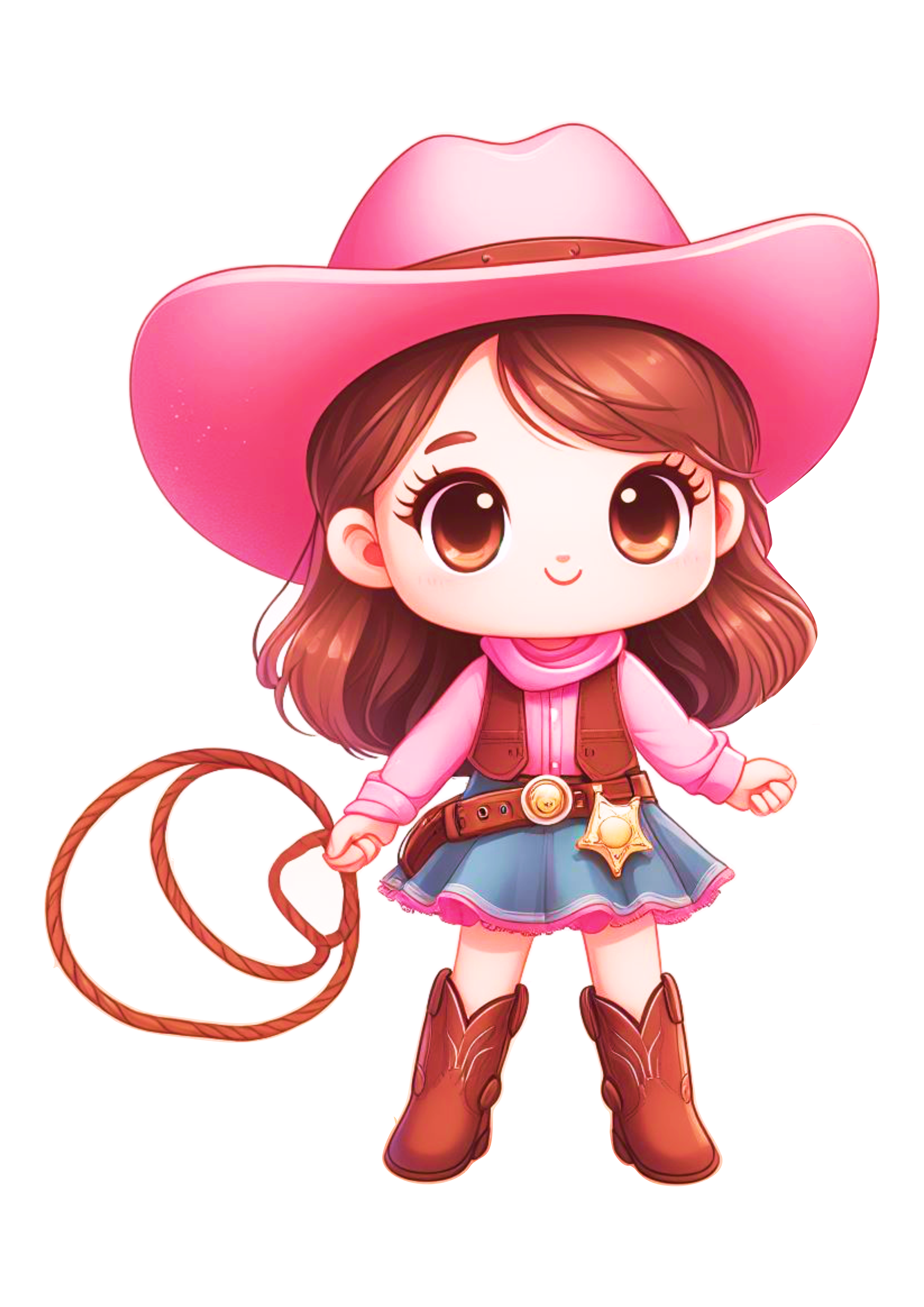 Cowboy desenho simples menina cabelo curto com fantasia rosa cowgirl png