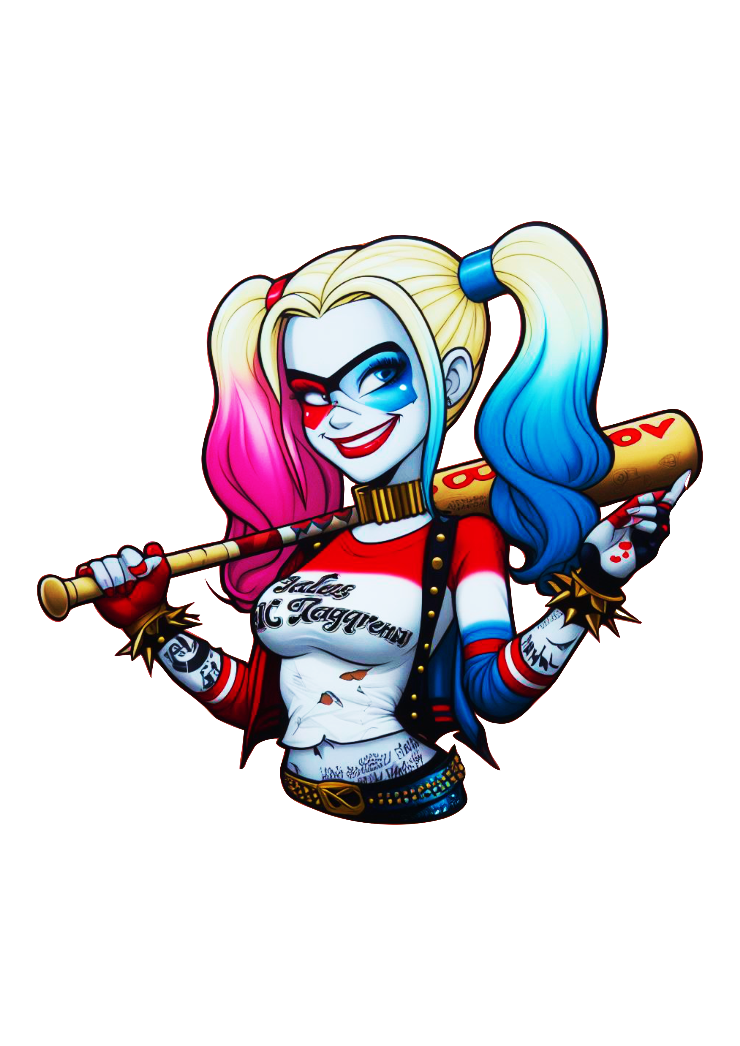 Desenho para tatuagem Arlequina Harley Quinn palhacinha macabra ilustração  colorida assustadora png