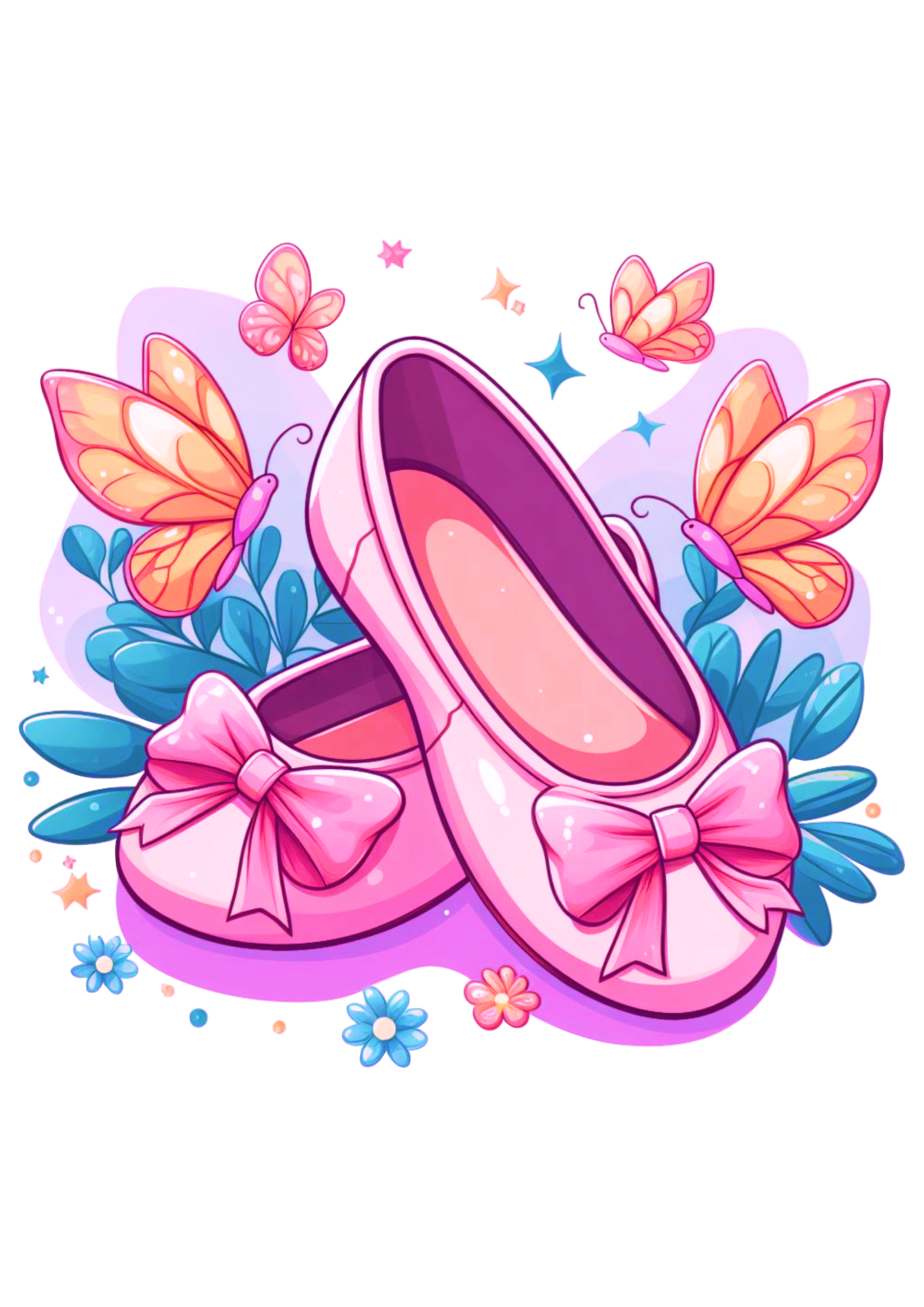 Sapatilha de bailarina rosa com borboletas desenho simples ilustração png