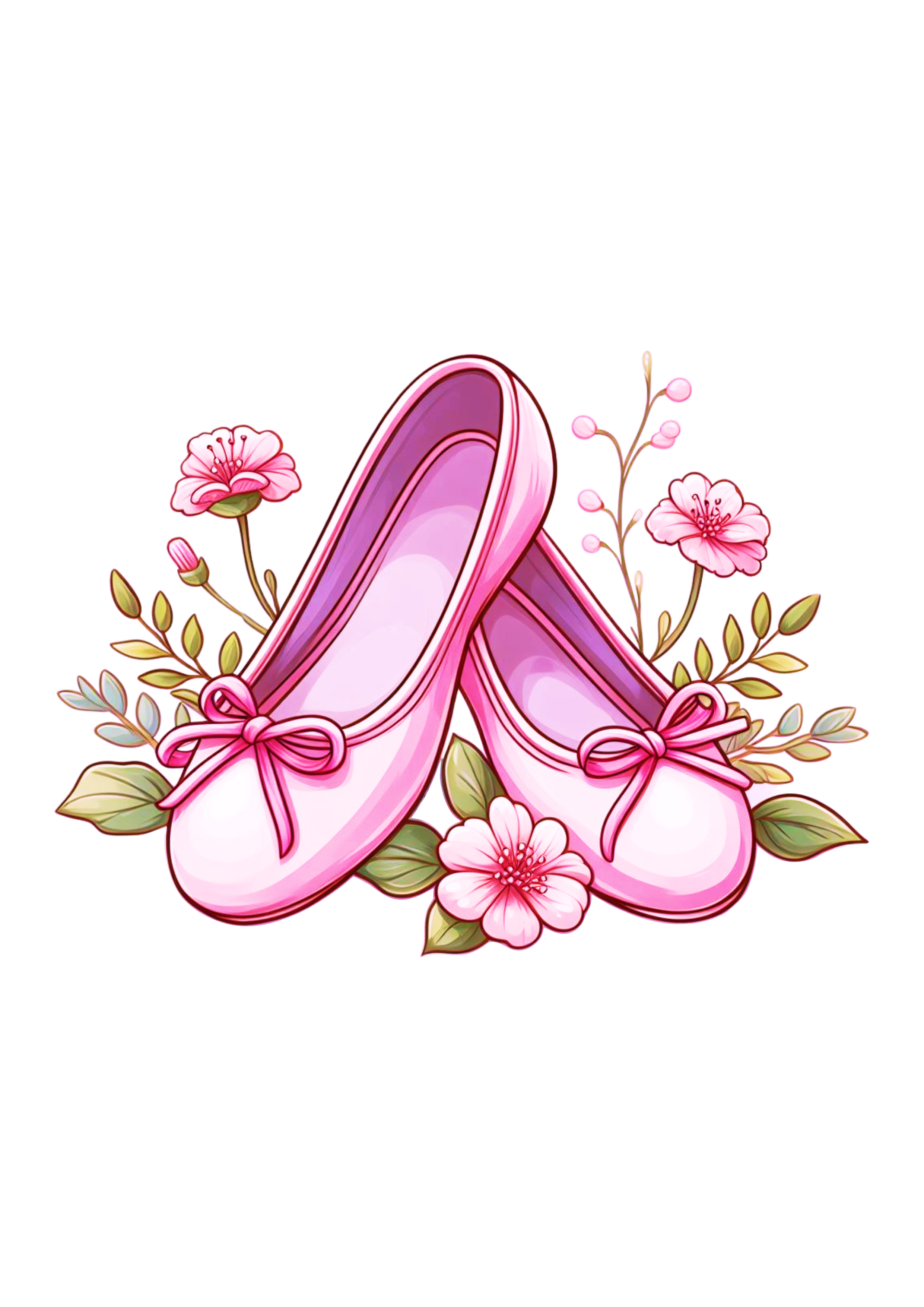 Sapatilha de bailarina rosa desenho fofinho com flores pack de imagens fundo transparente png