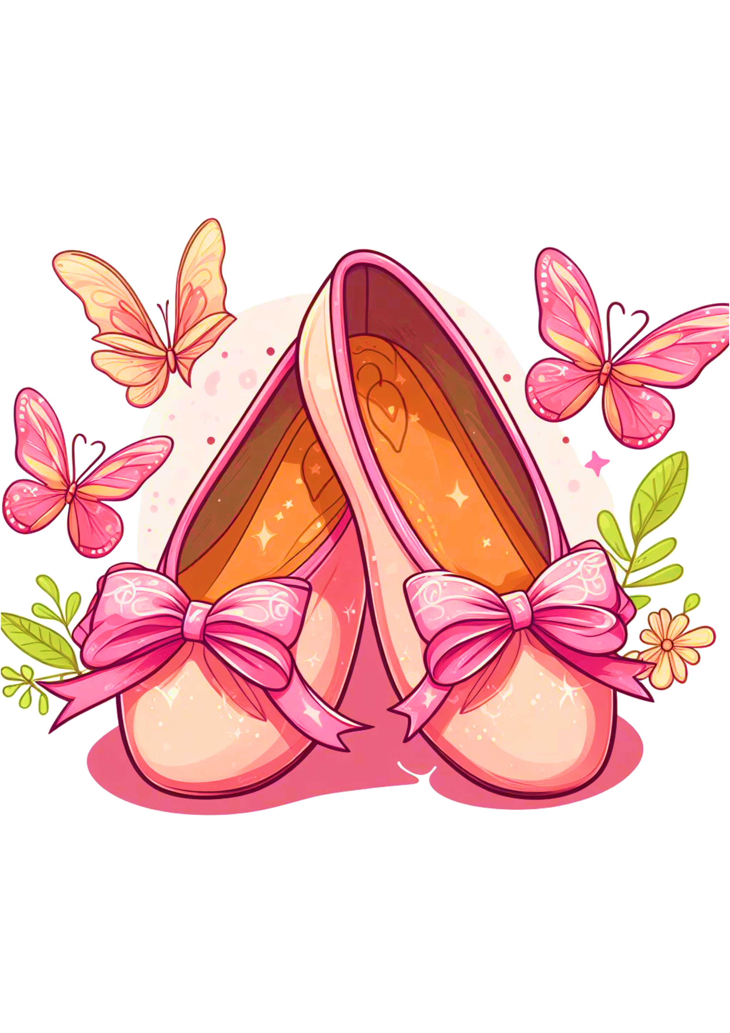 Sapatilha de bailarina rosa com borboletas desenho simples png