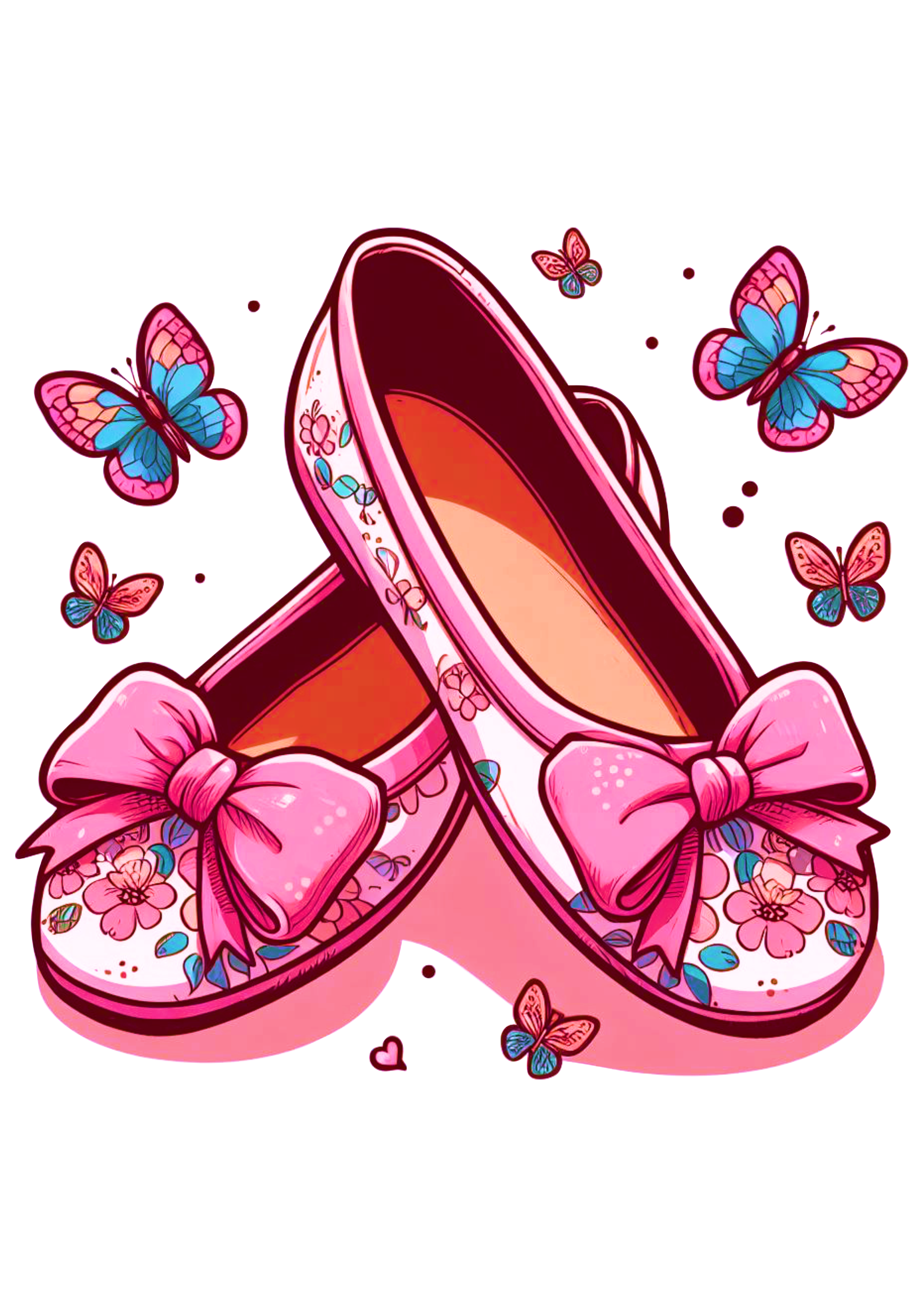 Sapatilha de bailarina rosa e azul com borboletas desenho simples png