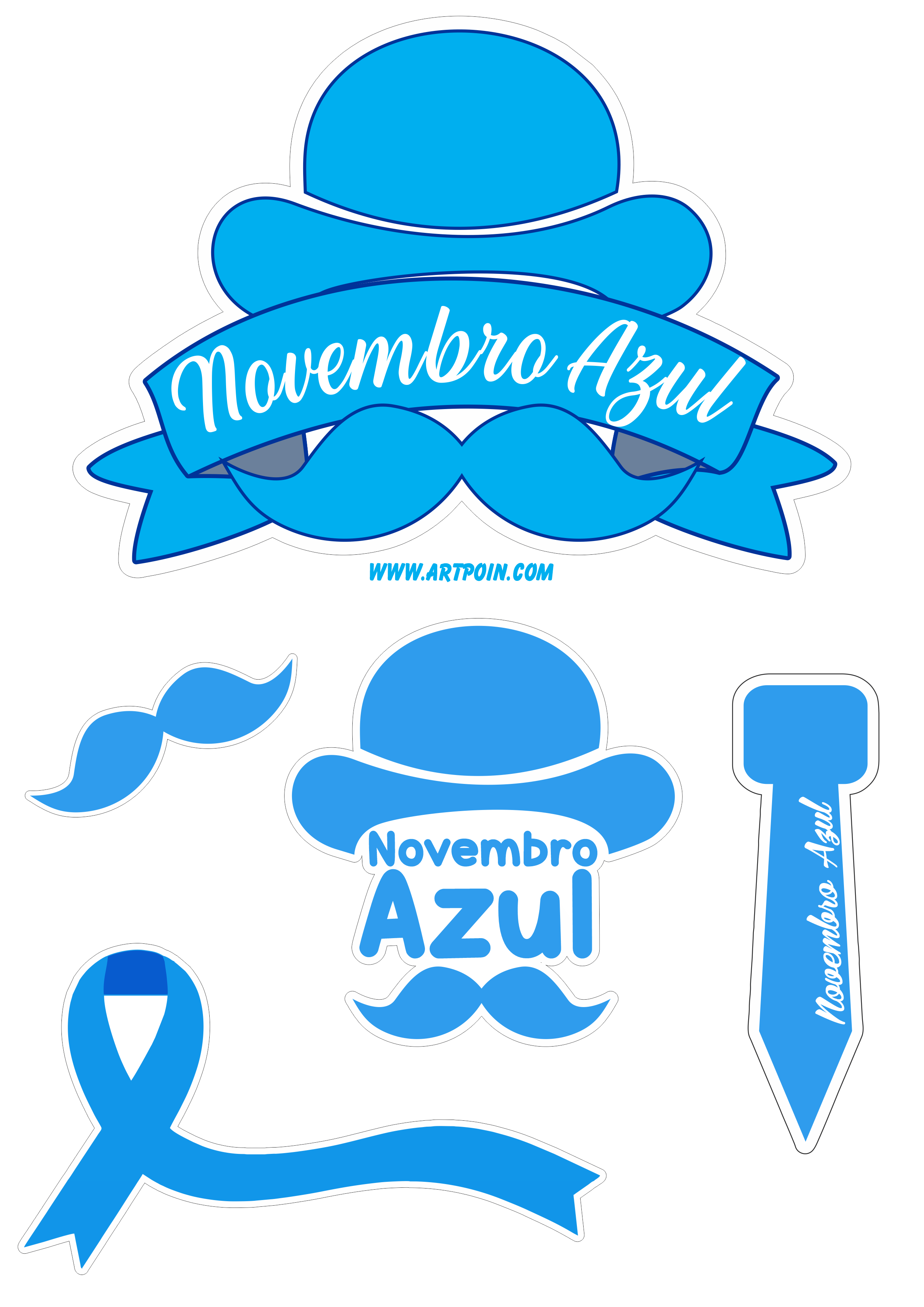 Novembro azul topo de bolo para imprimir mês de conscientização sobre o câncer de próstata bigode gravata e lacinho png
