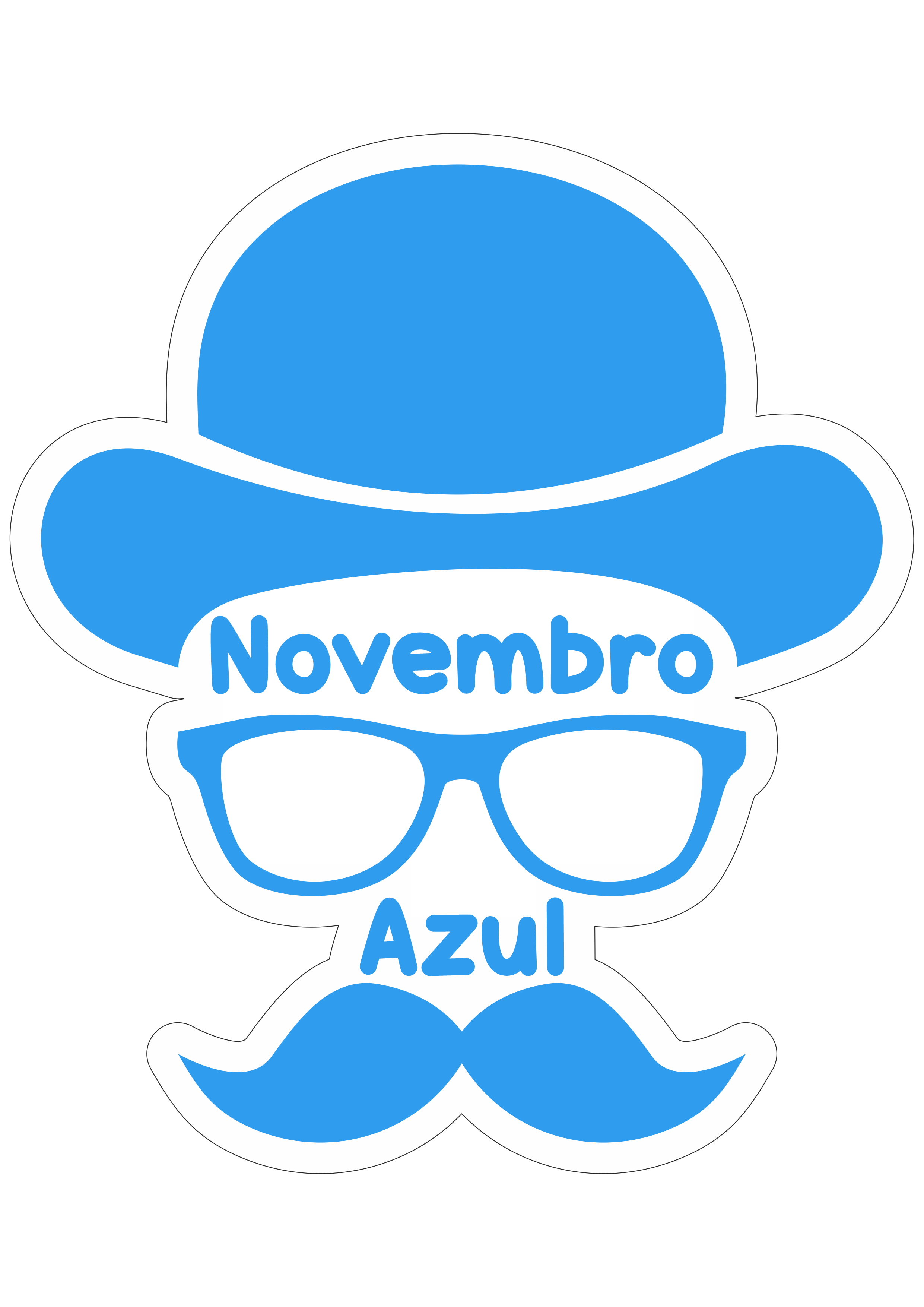 Chapéu óculos e bigode novembro azul mês de prevenção ao câncer de próstata artes gráficas png