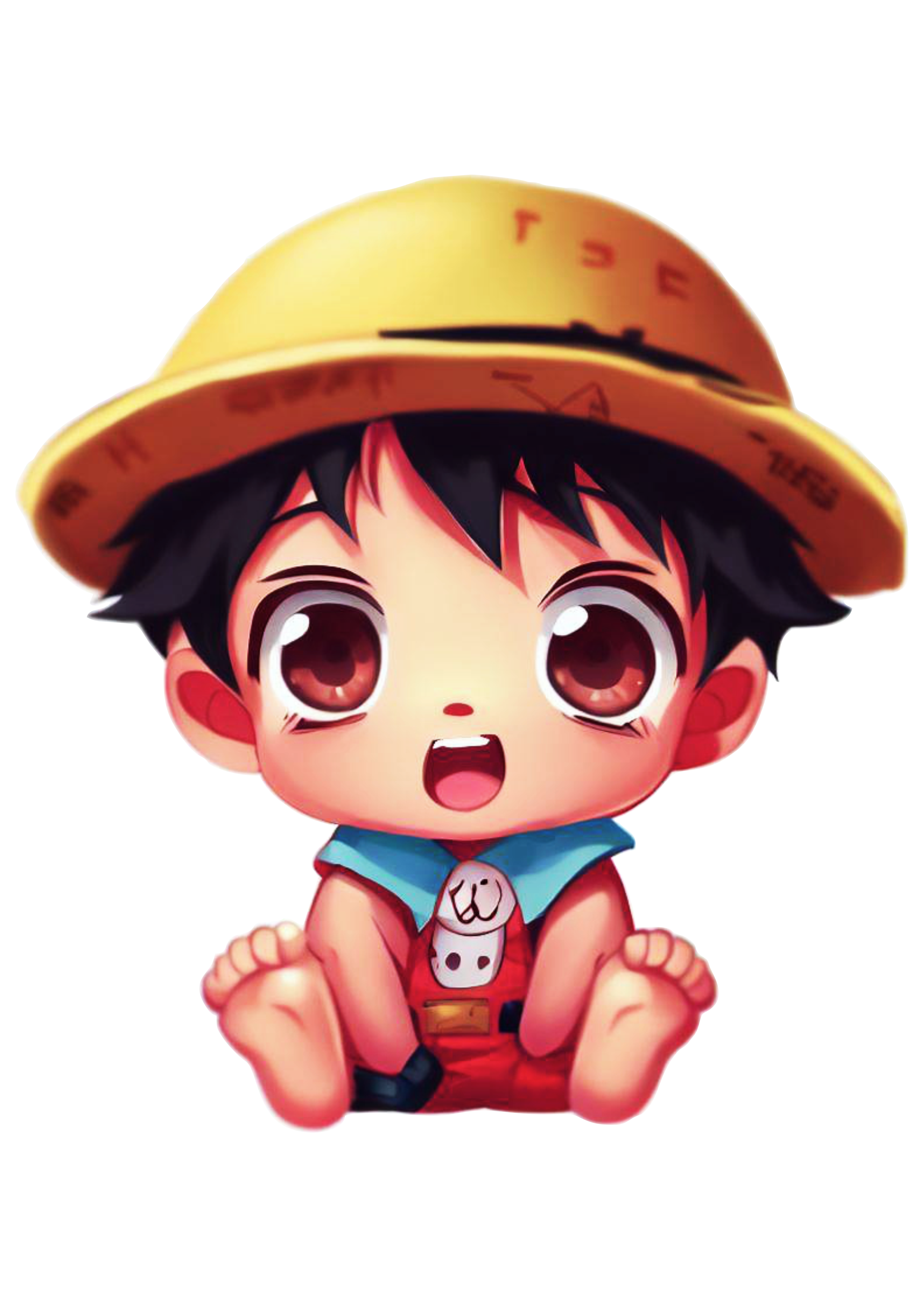 One piece luffy baby desenho cute chibi bonequinho chapéu de palha sentado png