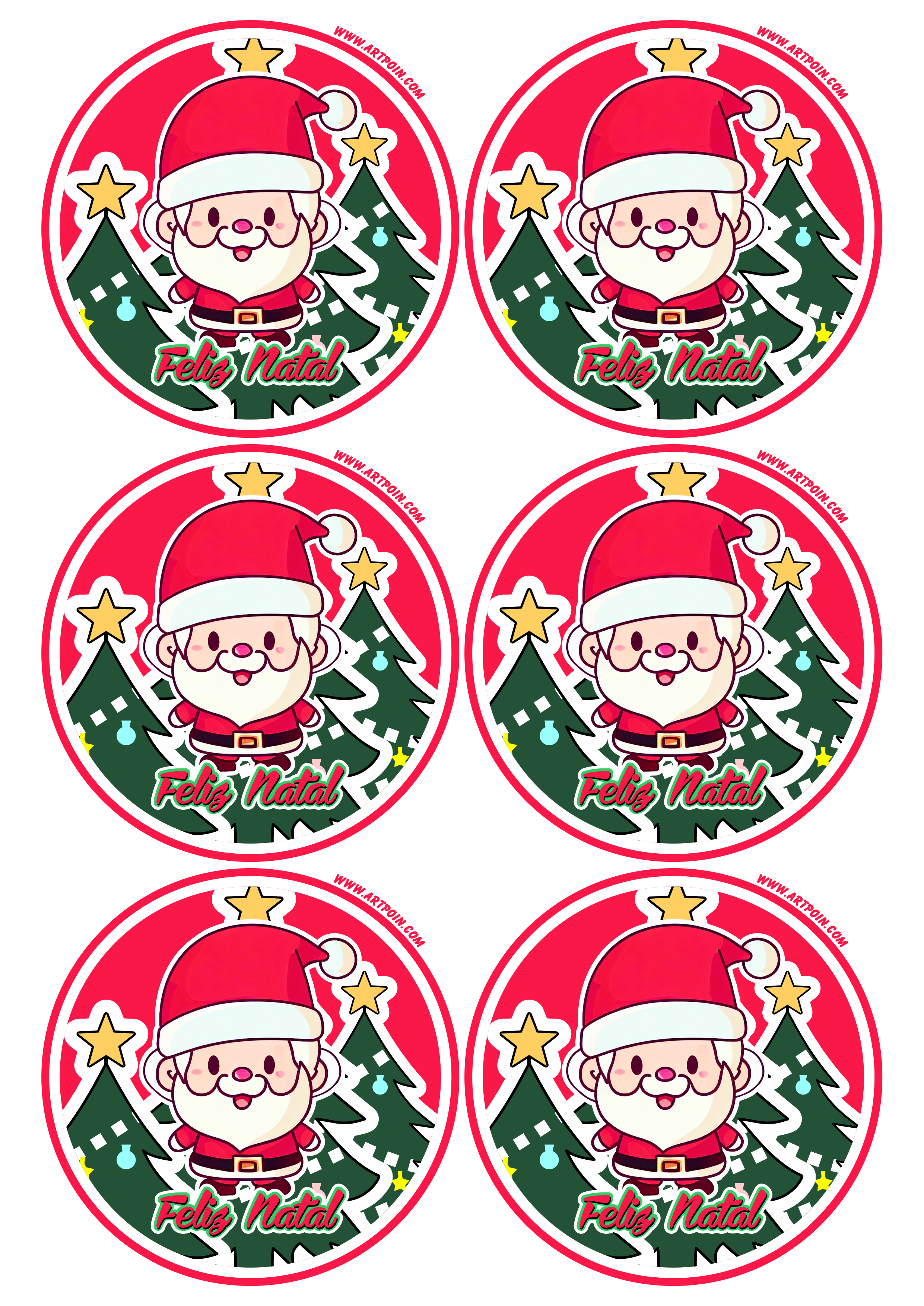 Feliz natal papai noel adesivo redondo tag sticker decoração 6 imagens png