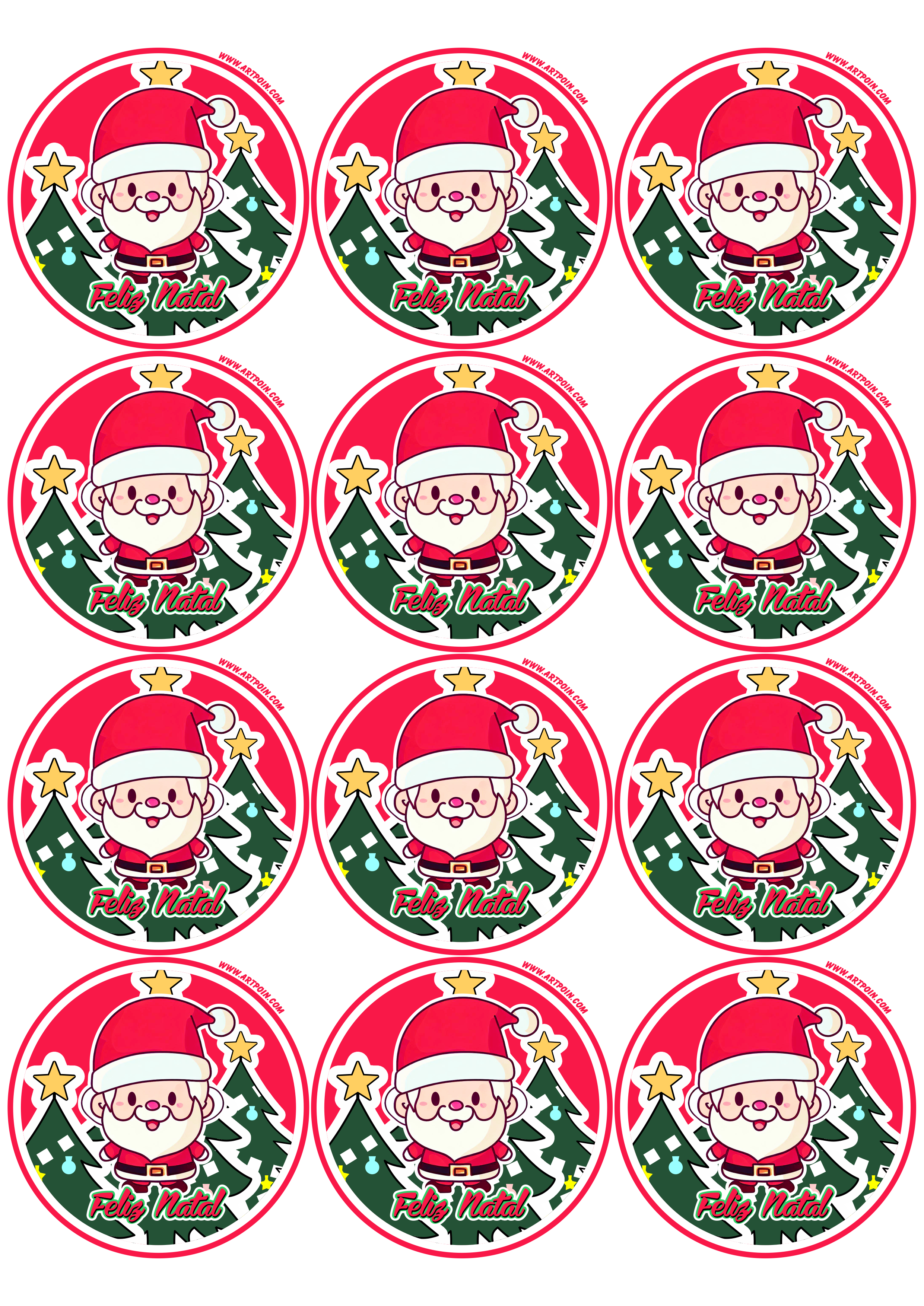 Feliz natal papai noel adesivo redondo tag sticker decoração 12 imagens png