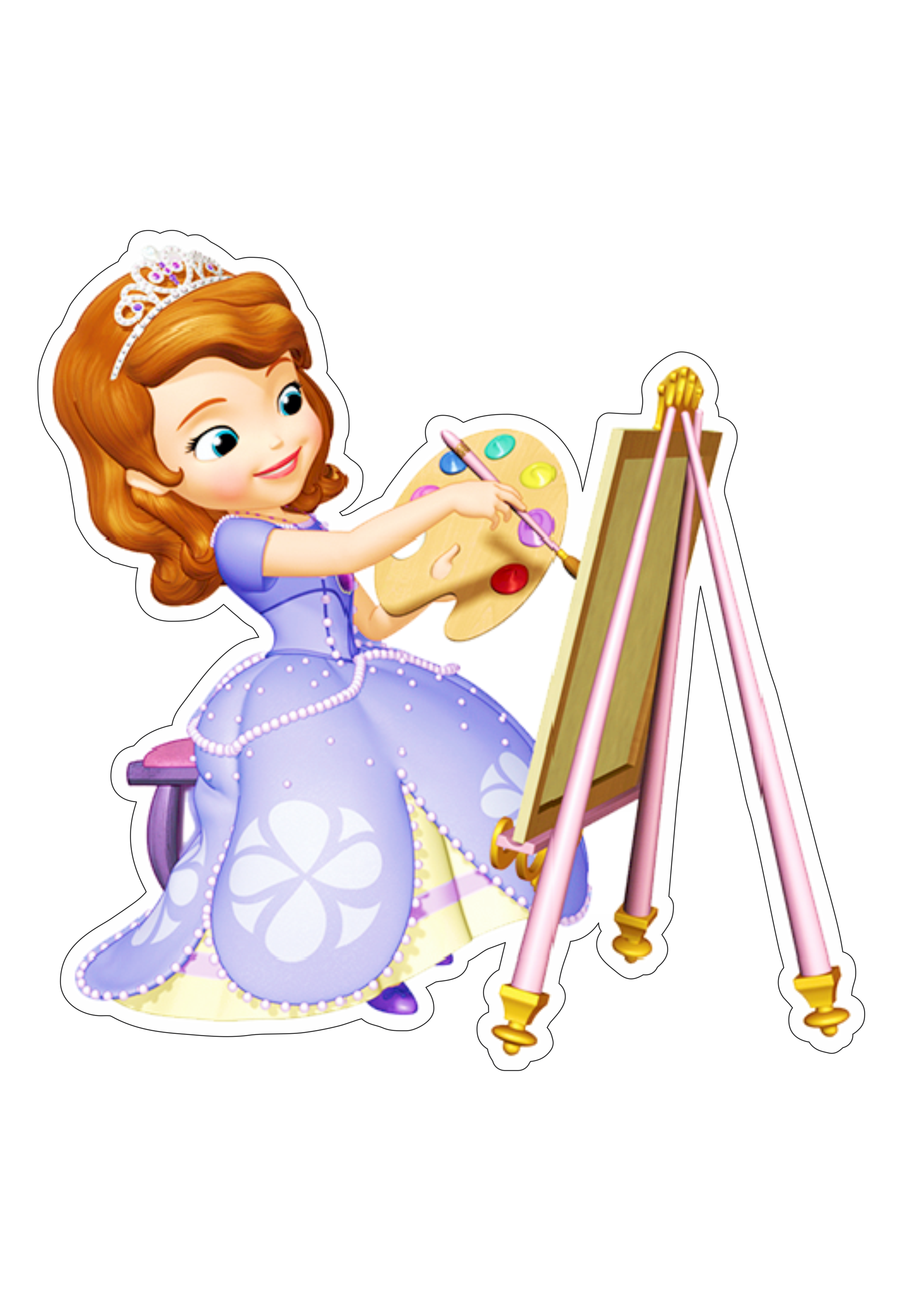 Princesinha Sofia personagem fictício fundo transparente contorno vestido lilás disney pintando quadro png