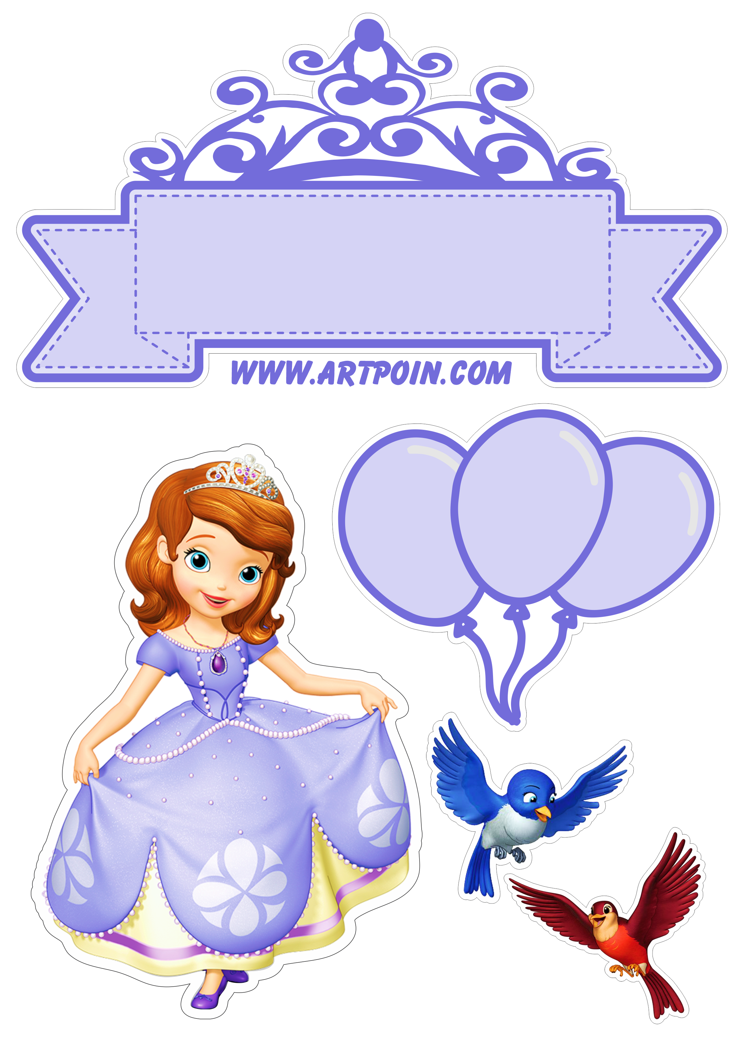 Princesinha Sofia disney topo de bolo para imprimir aniversário infantil faixas decorativas festa pronta png