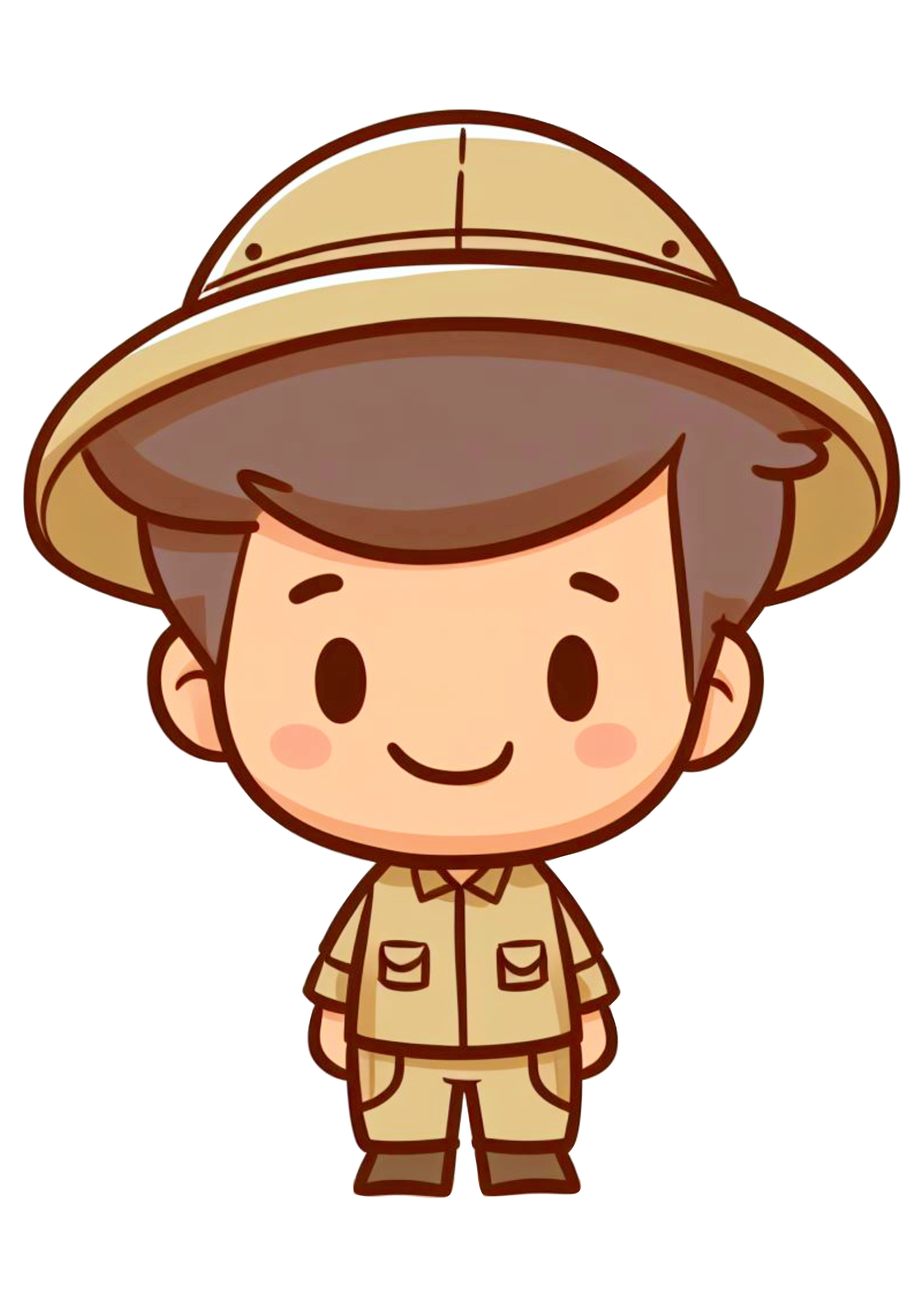 Menino com roupa de aventureiro safari zoológico fofinho desenho simples png