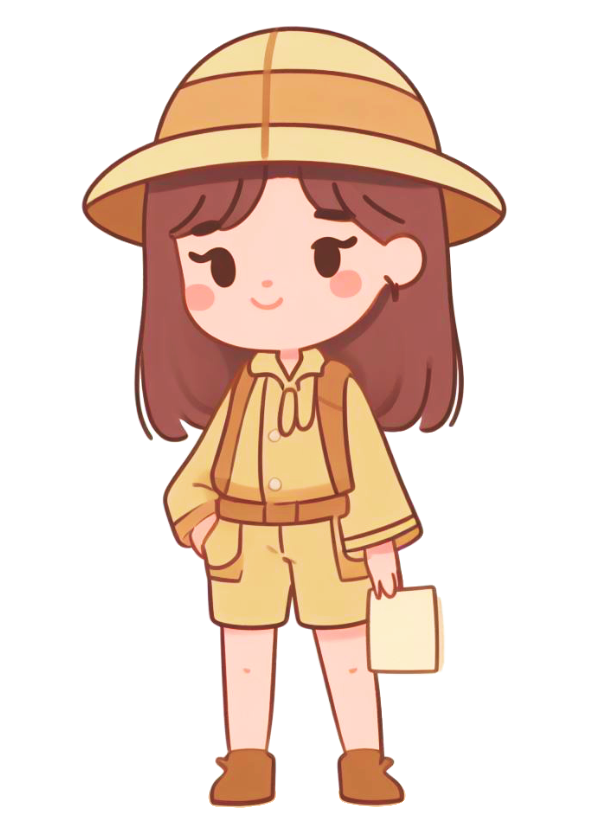Menina com roupa de aventureira safari de animais desenho simples png
